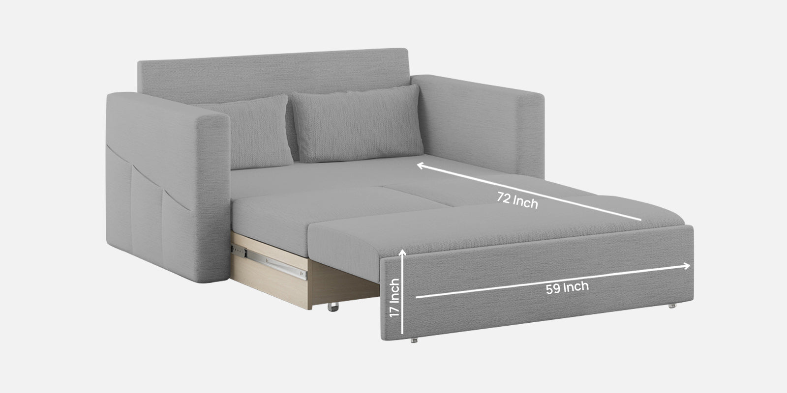 River Fabric 2 Seater Pull Out Sofa Cum Bed In lit Grey Colour - Febonic Living