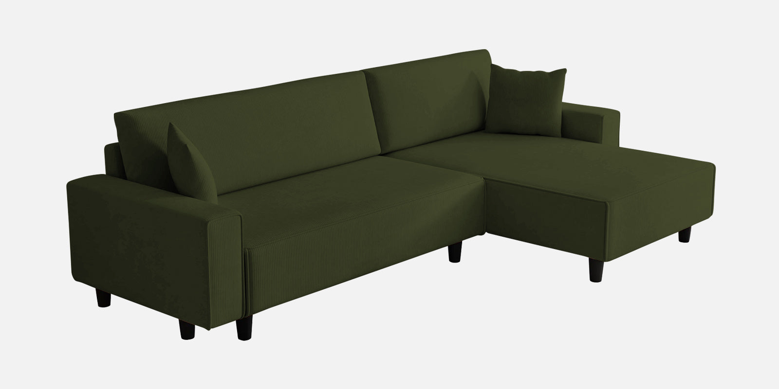 Peach Fabric RHS 6 Seater Sofa Cum Bed With Storage In Olive Green Colour - Febonic Living