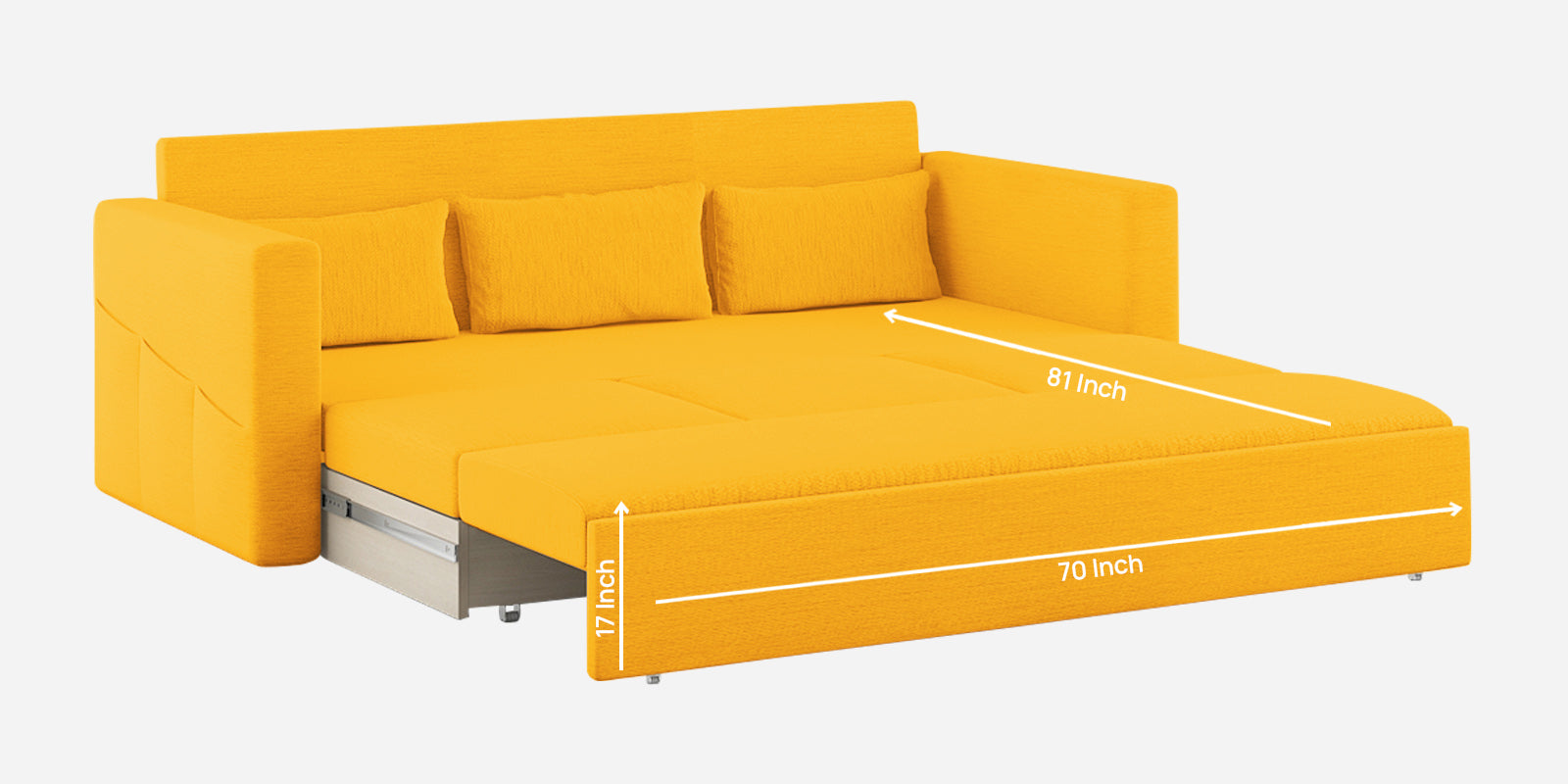 River Fabric 3 Seater Pull Out Sofa Cum Bed In Bold yellow Colour - Febonic Living