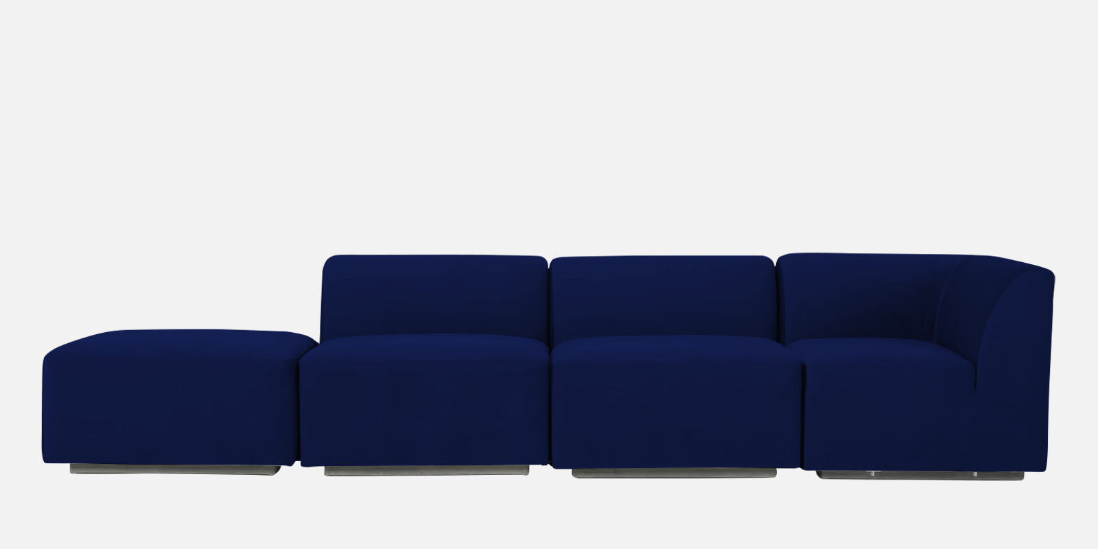 Bufa Velvet LHS Sectional Sofa In Dark Blue Colour With Ottoman - Febonic Living