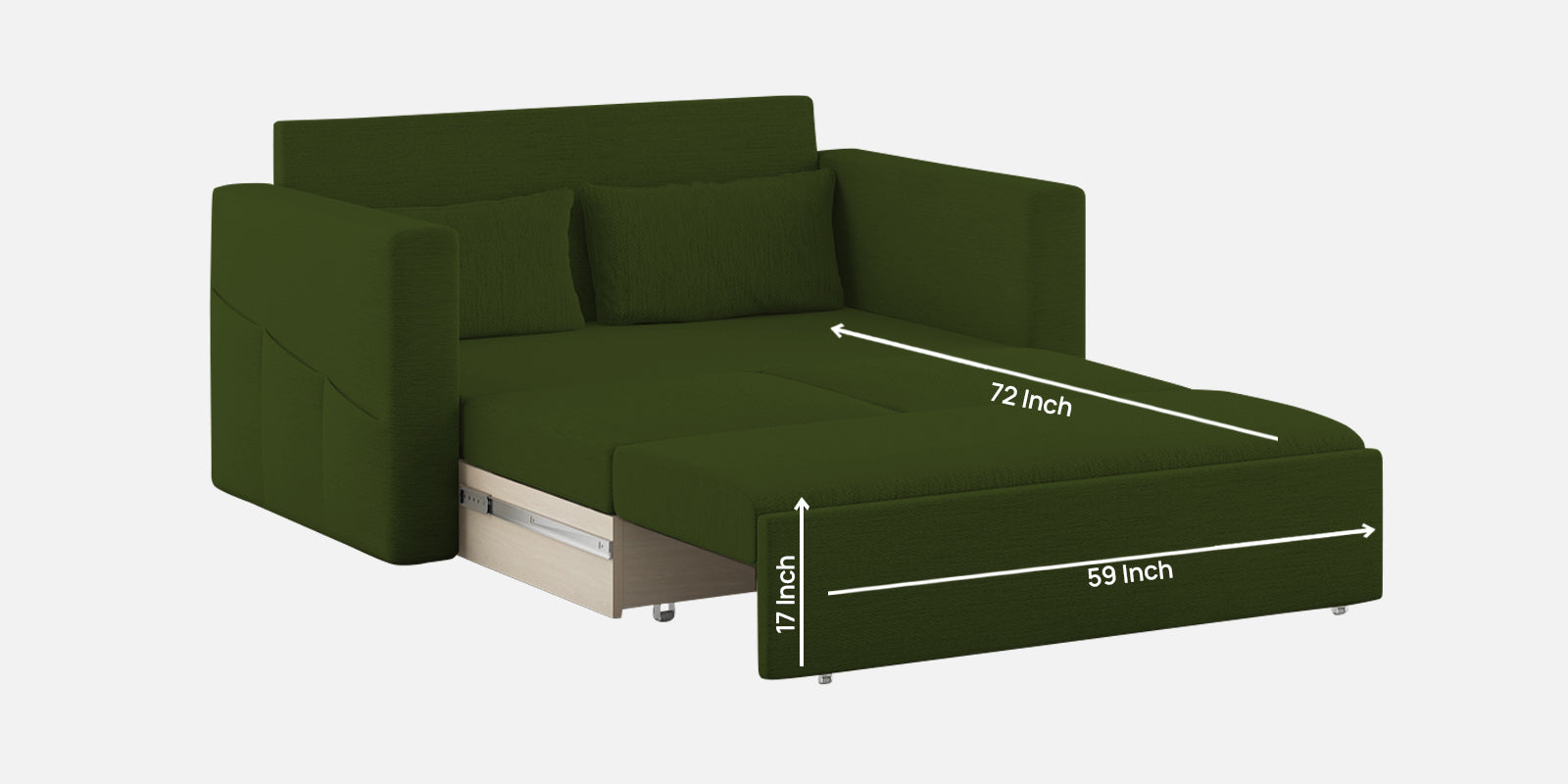 River Fabric 2 Seater Pull Out Sofa Cum Bed In Olive Green Colour - Febonic Living