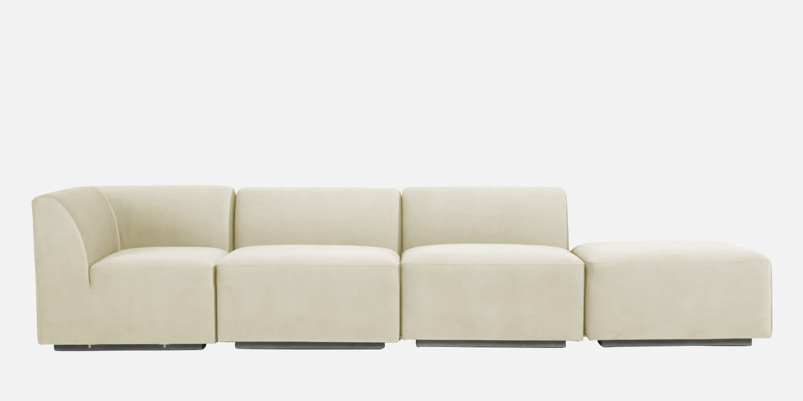 Bufa Velvet RHS Sectional Sofa In Warm White Colour With Ottoman - Febonic Living