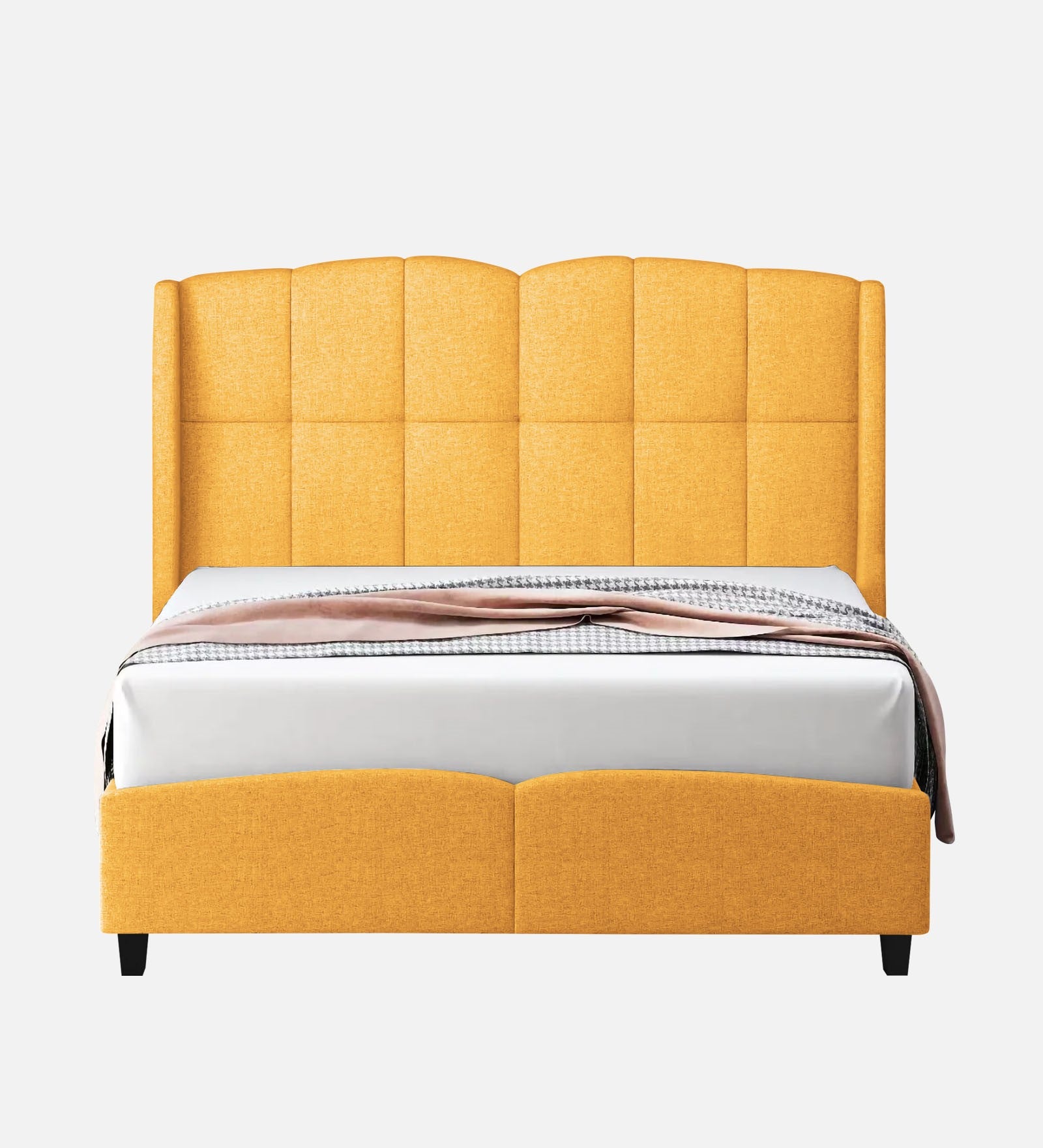 Jovi Velvet Upholstered Single Size Bed In Turmeric Yellow Colour - Febonic Living