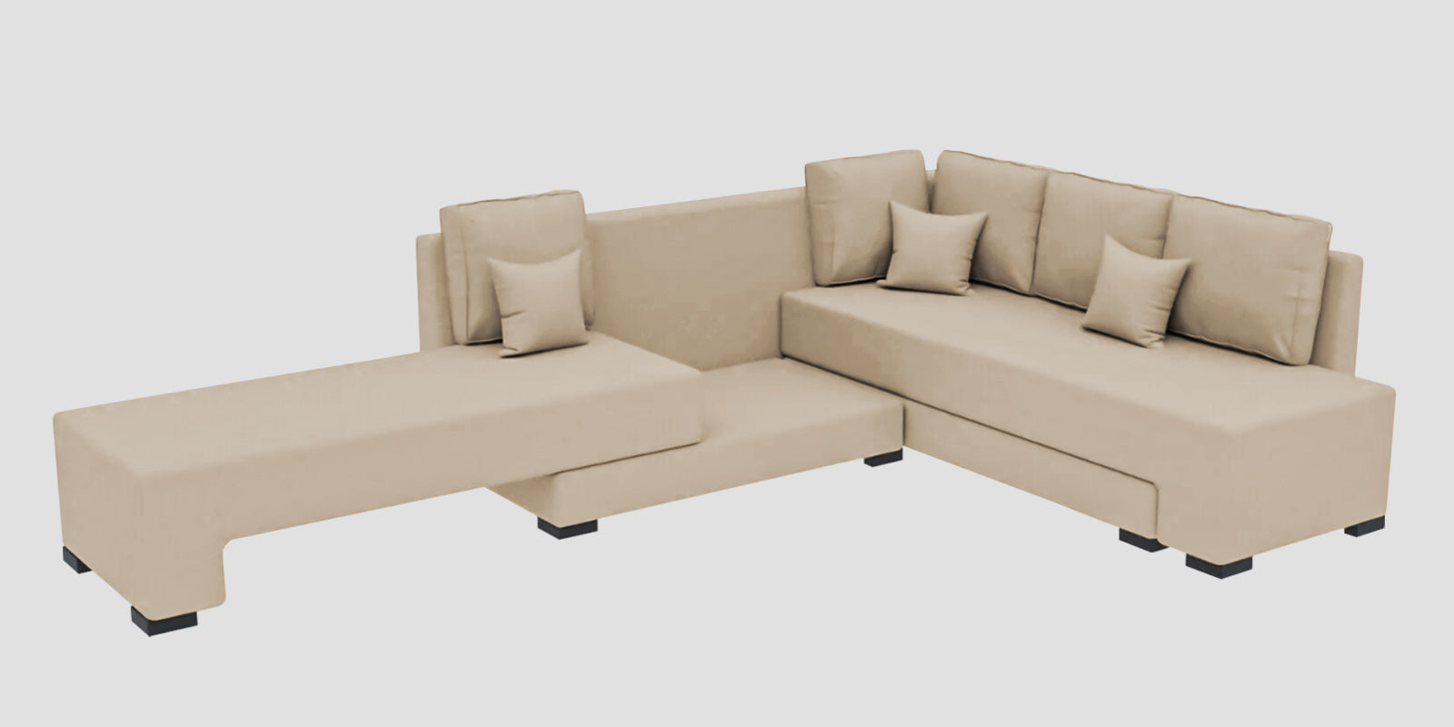 Corby Velvet RHS 6 Seater Convertible Sofa Cum Bed In Cream Beige Colour - Febonic Living