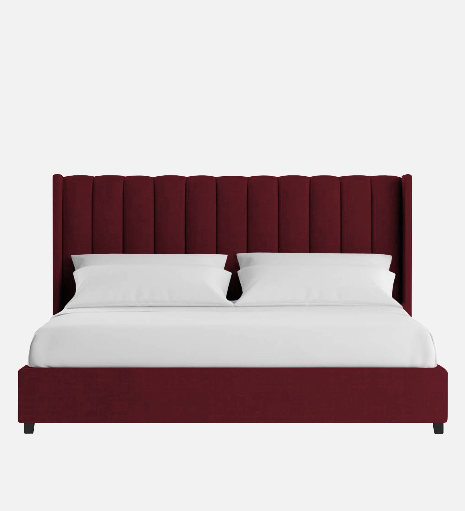 Colina Fabric Upholstered Queen Size Bed In Blood Maroon Colour With Box Storage - Febonic Living