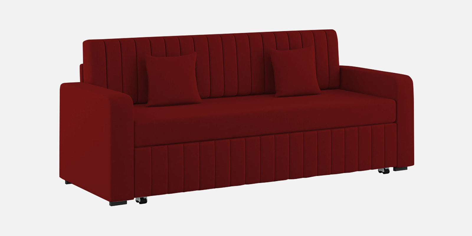 Calra Fabric 3 Seater Pull Out Sofa Cum Bed In Blood Maroon Colour With Storage - Febonic Living