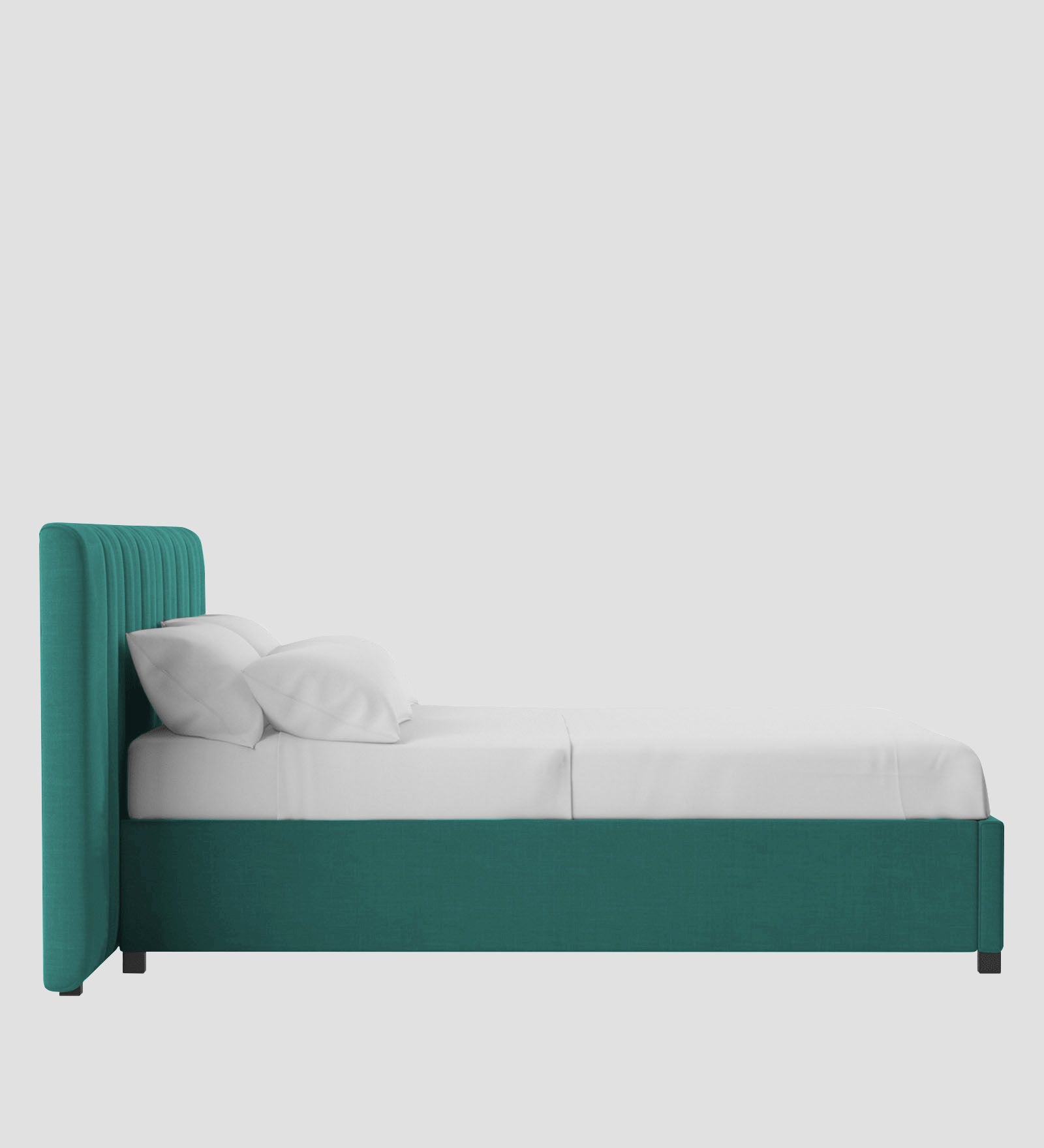 Nora Fabric Queen Size Bed In Sea Green Colour With Box Storage