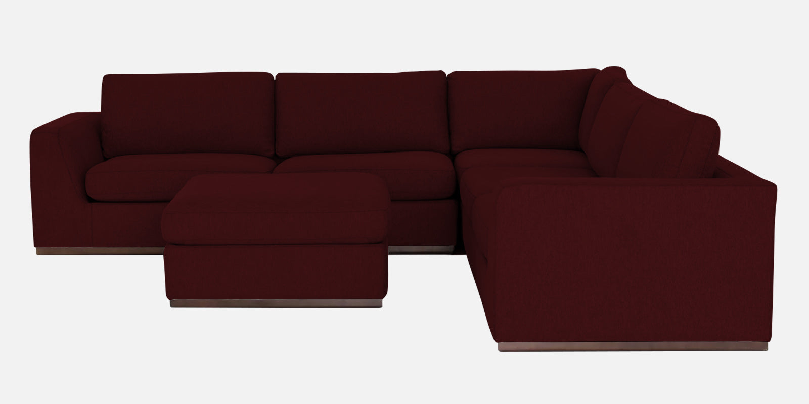 Freedom Velvet 6 Seater RHS Corner Sofa In Dark Maroon Colour With Ottoman - Febonic Living