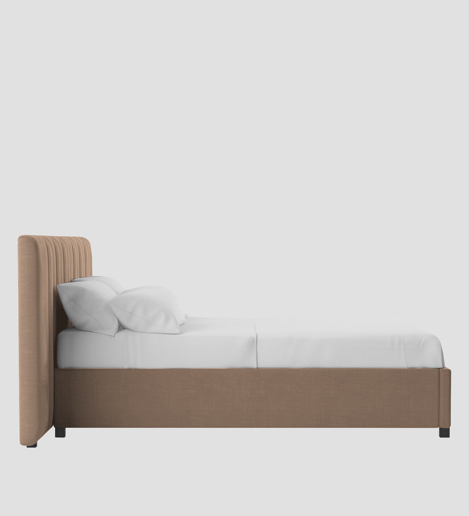 Nora Fabric Queen Size Bed In Cookie Beige Colour With Box Storage - Febonic Living