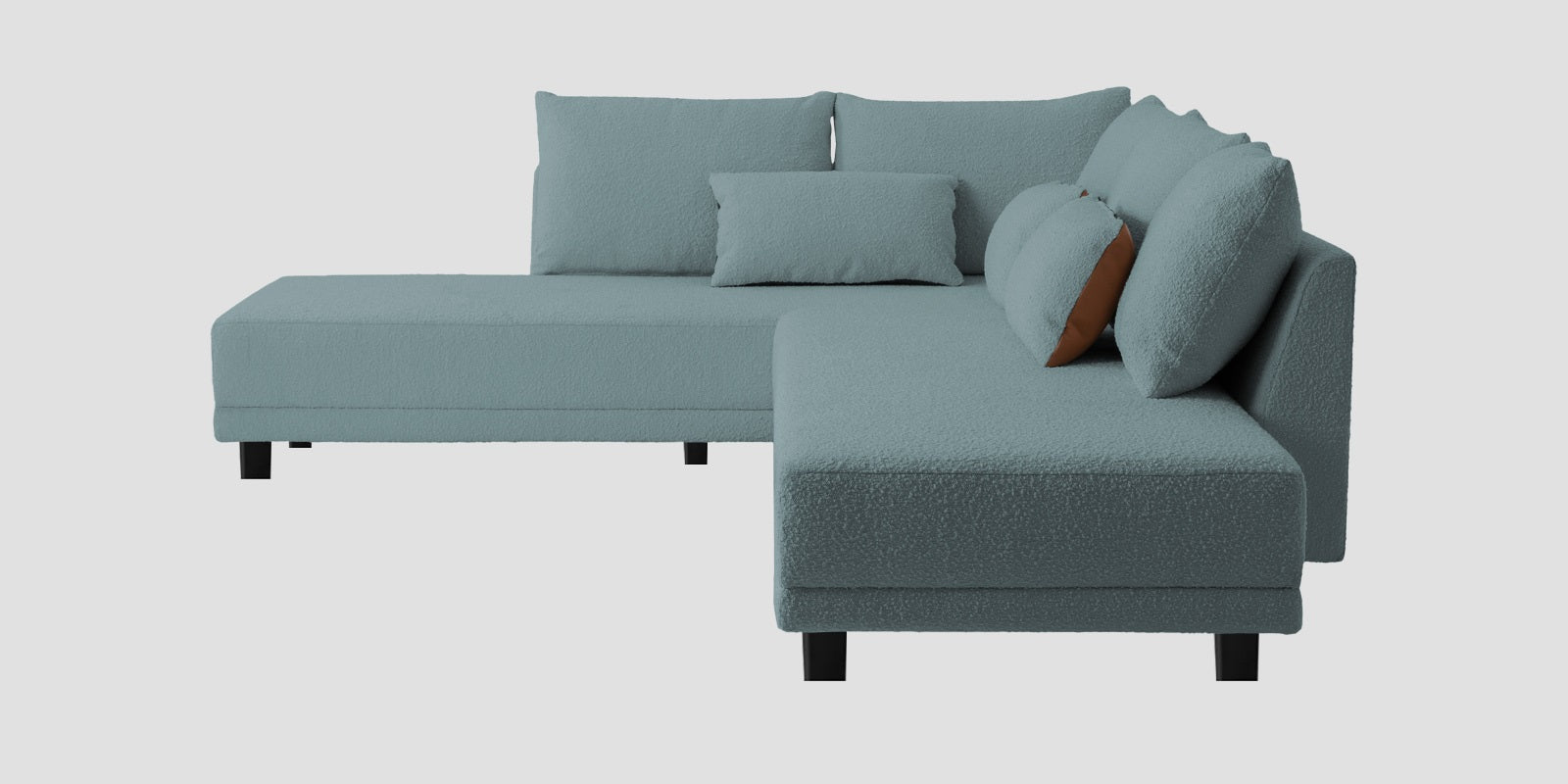Ira Boucle Fabric RHS 6 Seater Convertible Sofa Cum Bed In Stormy Blue Colour - Febonic Living