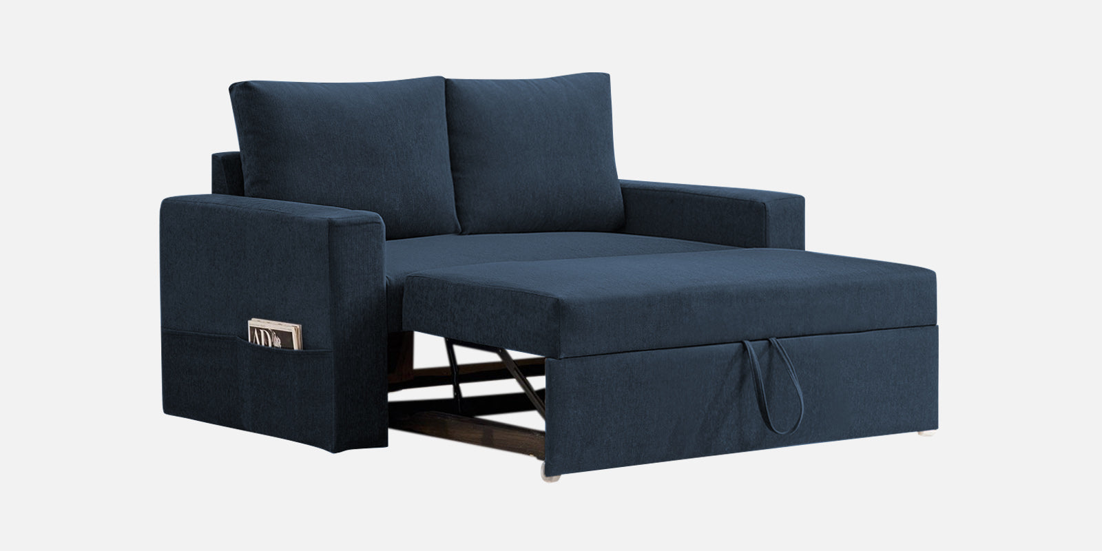 Kara Fabric 2 Seater Pull Out Sofa Cum Bed In Denim Blue Colour - Febonic Living