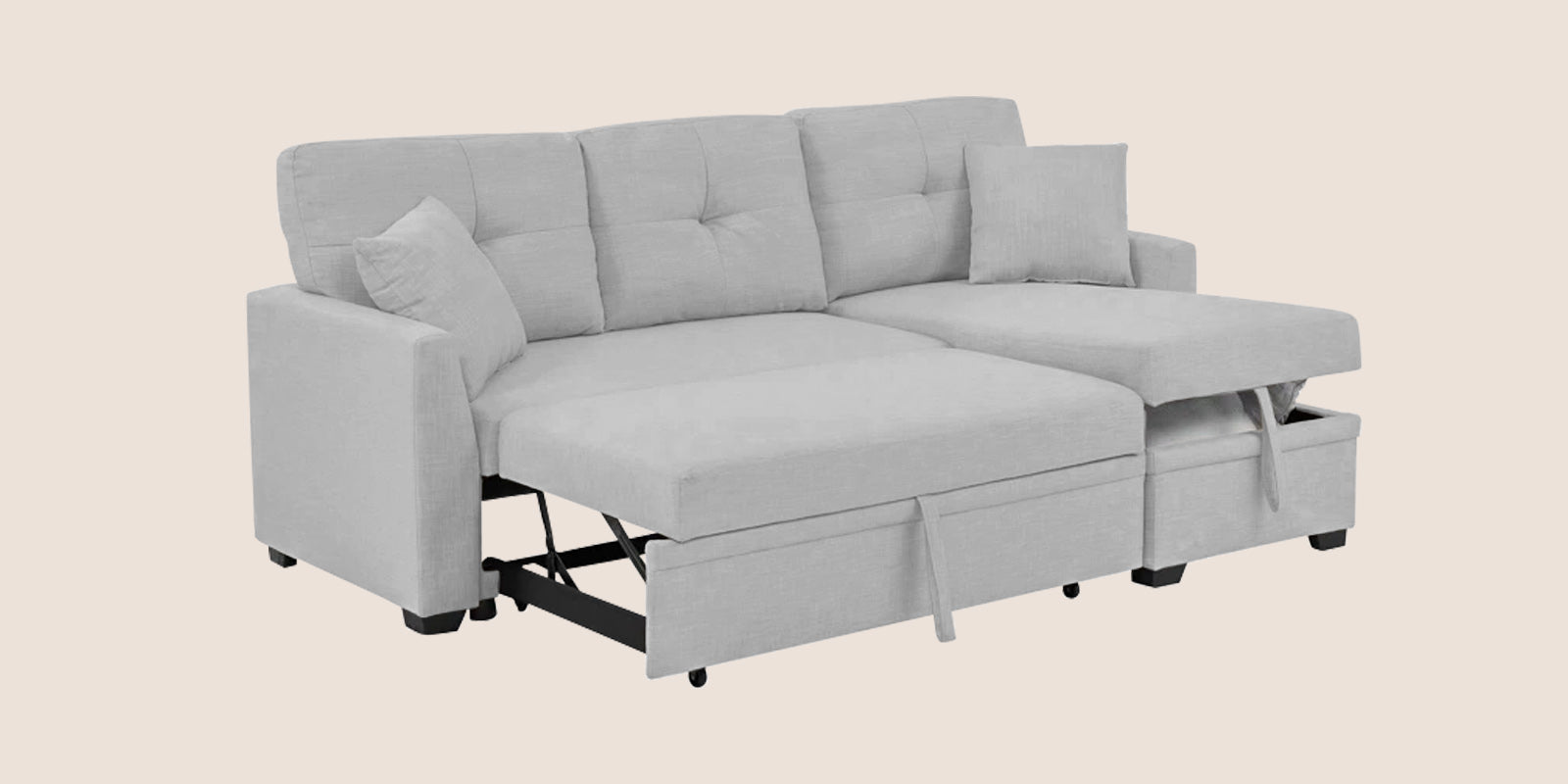 Jody Fabric 3 Seater Pull Out Sofa Cum Bed In Lit Grey Colour With Storage - Febonic Living