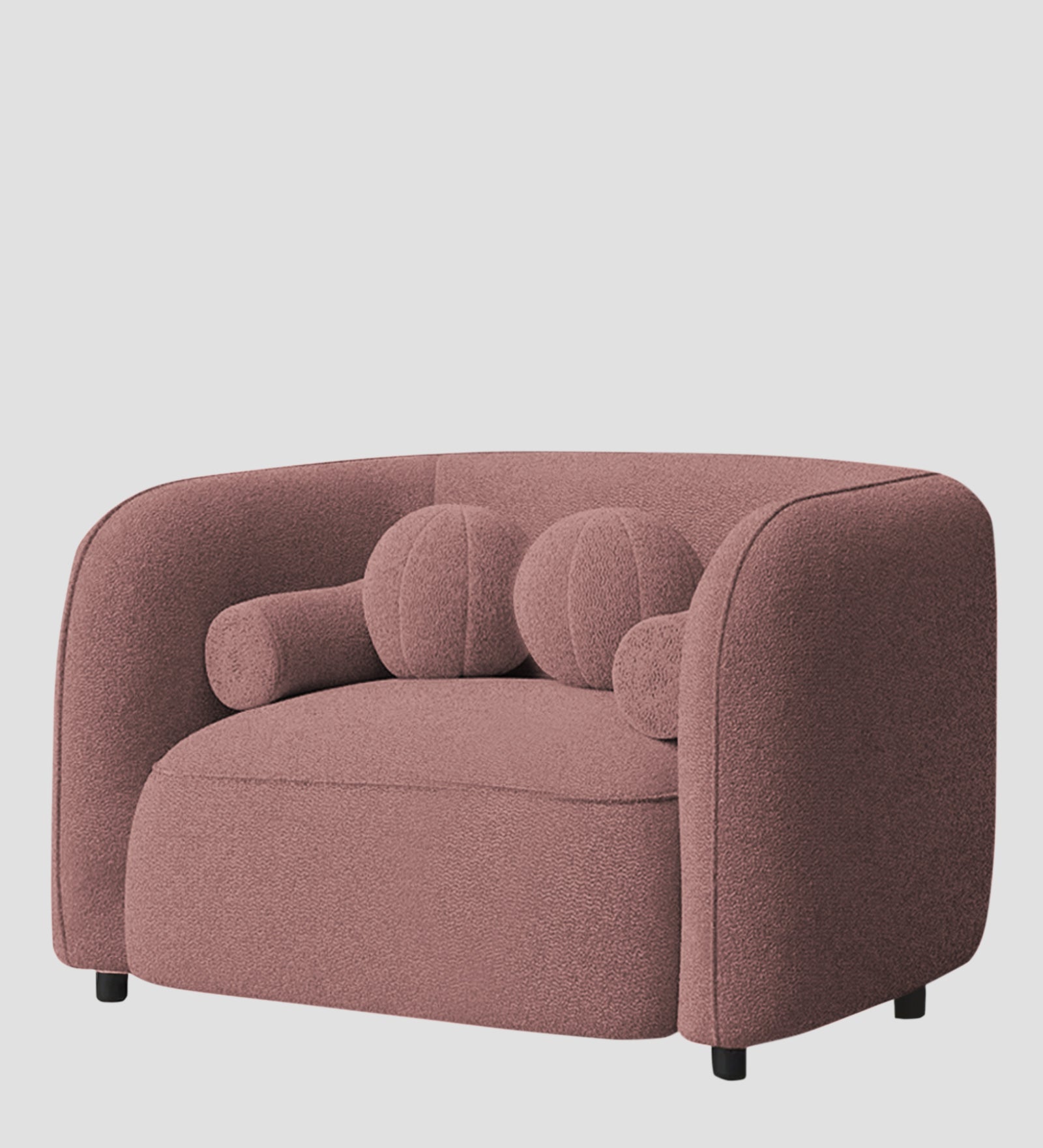 Corny Boucle Fabric 1 Seater Sofa In Rose Pink Colour - Febonic Living