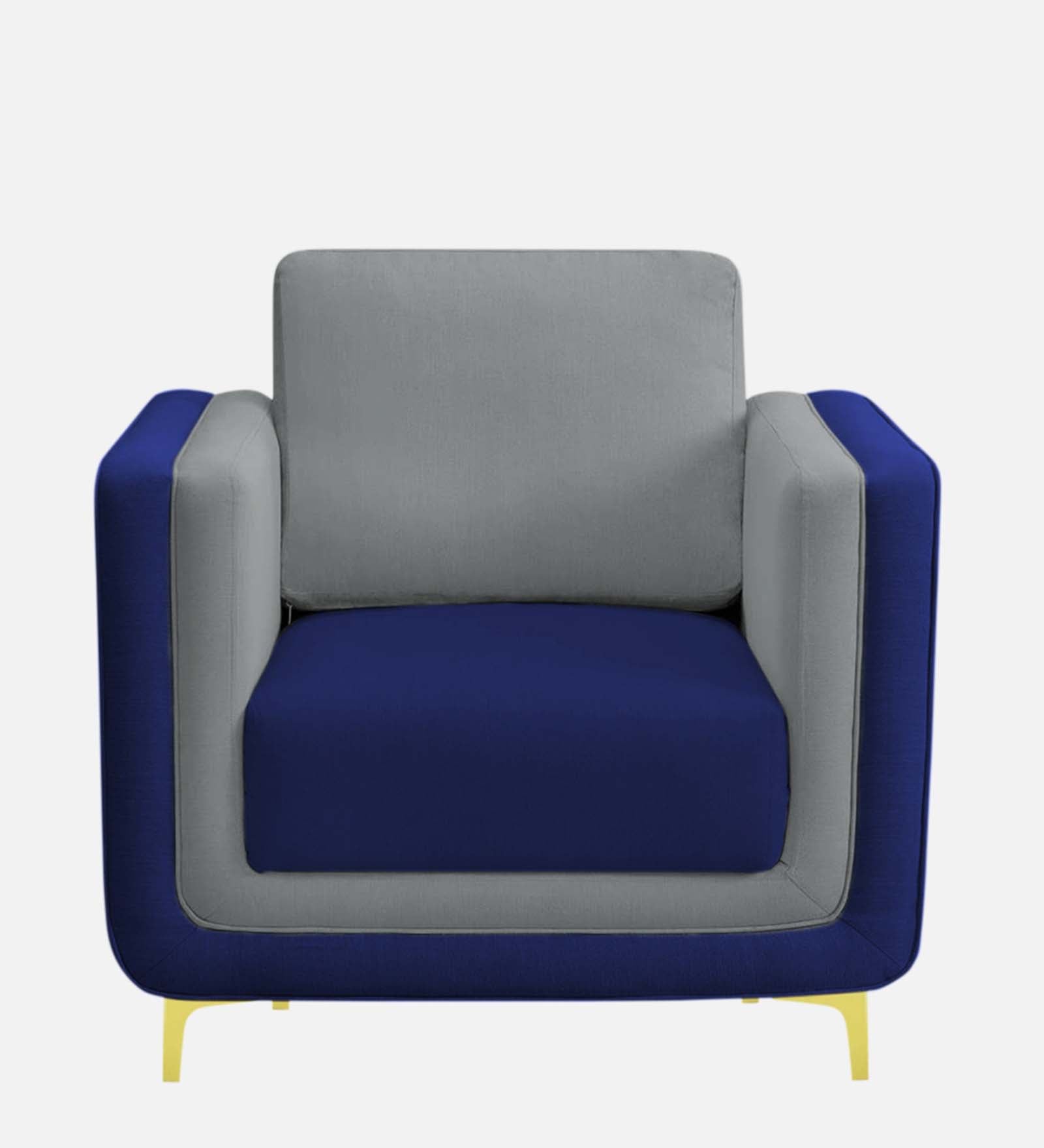Visky Velvet 1 Seater Sofa in Pearl Grey-Indigo Blue Colour