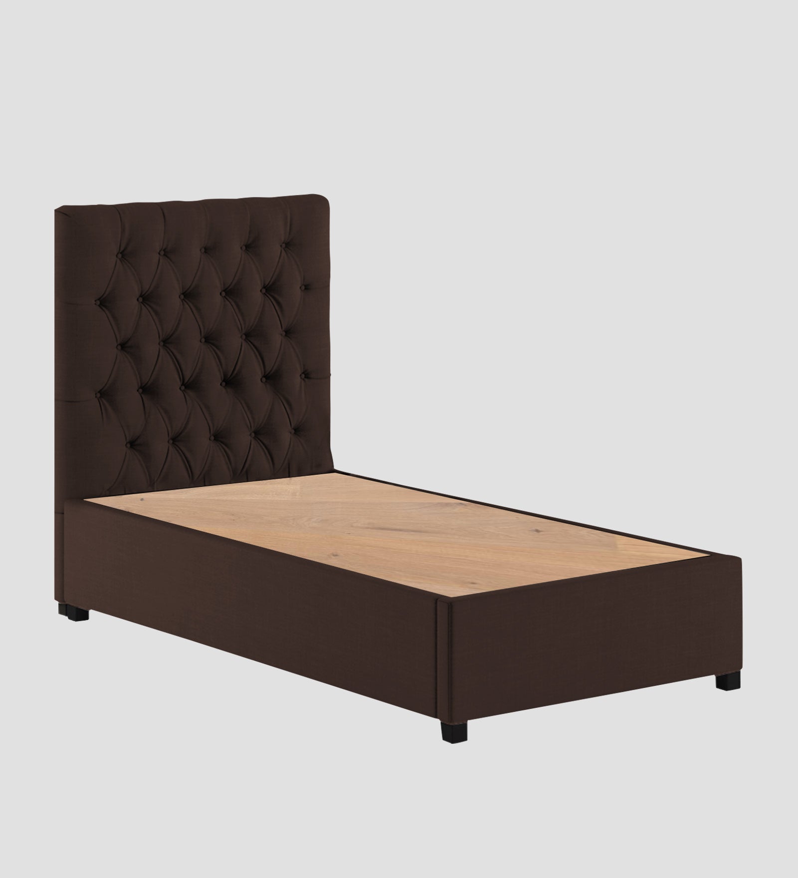Isko Fabric Upholstered Single Bed in Coffee Brown Colour with Box Storage - Febonic Living