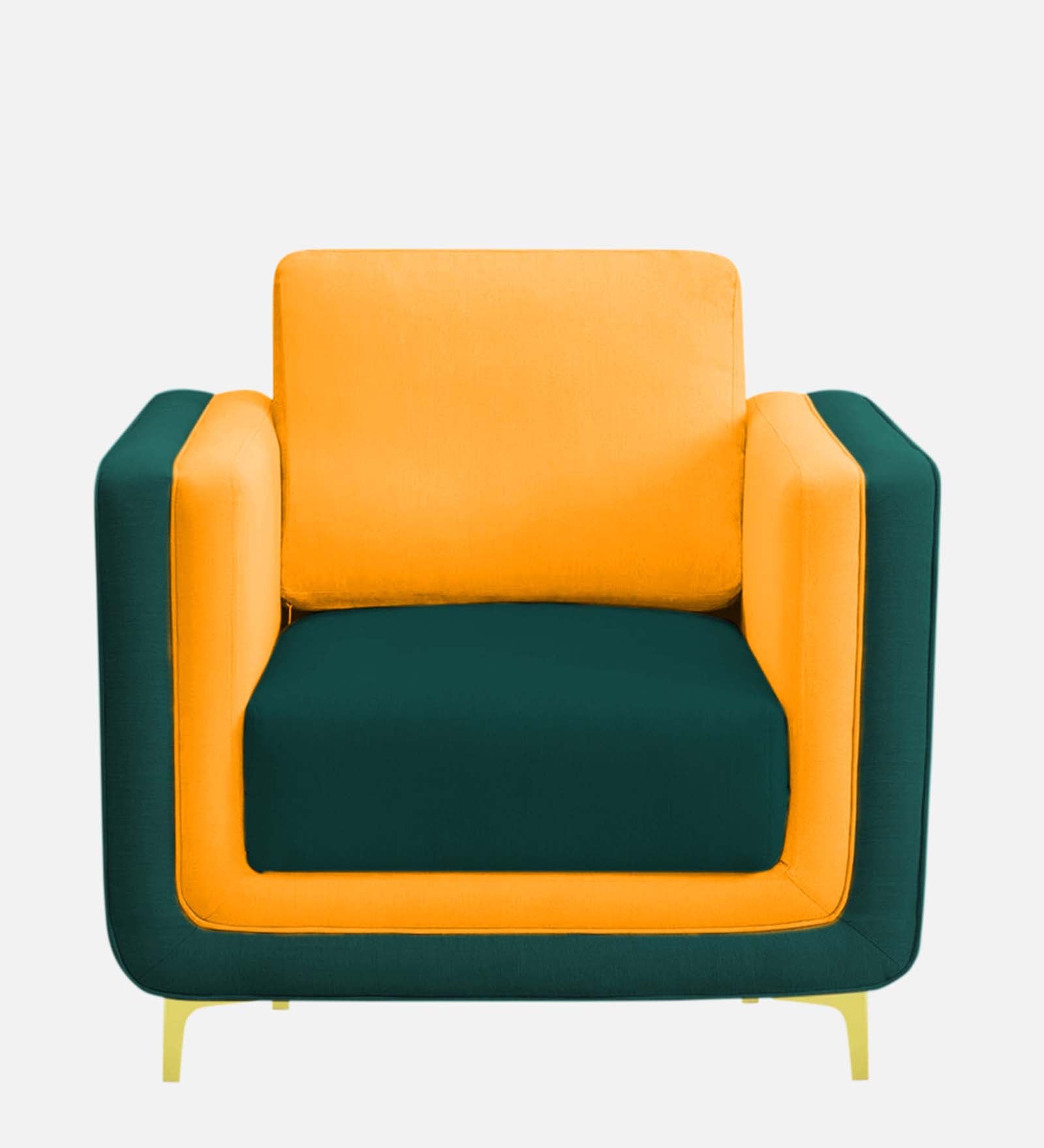 Visky Velvet 1 Seater Sofa In Saffron Yellow And Amazon Green Colour - Febonic Living