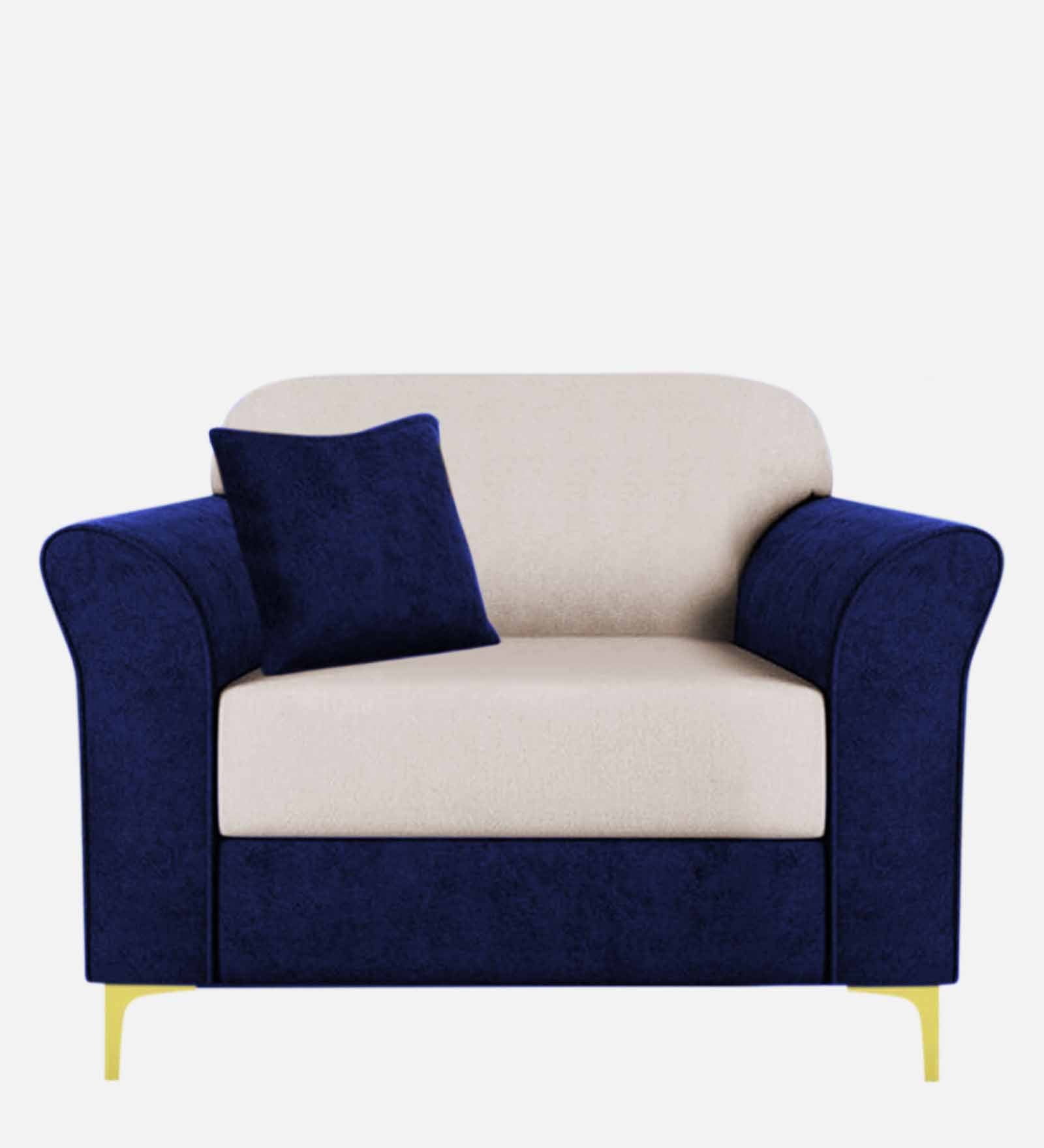 Jordan Velvet 1 Seater Sofa In Imperial Blue And Camel Beige Colour - Febonic Living