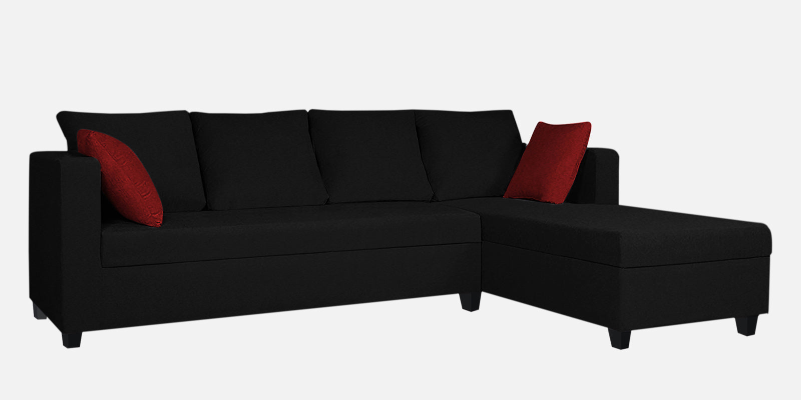 Nebula Fabric LHS Sectional Sofa (3+Lounger) In Zed Black Colour - Febonic Living