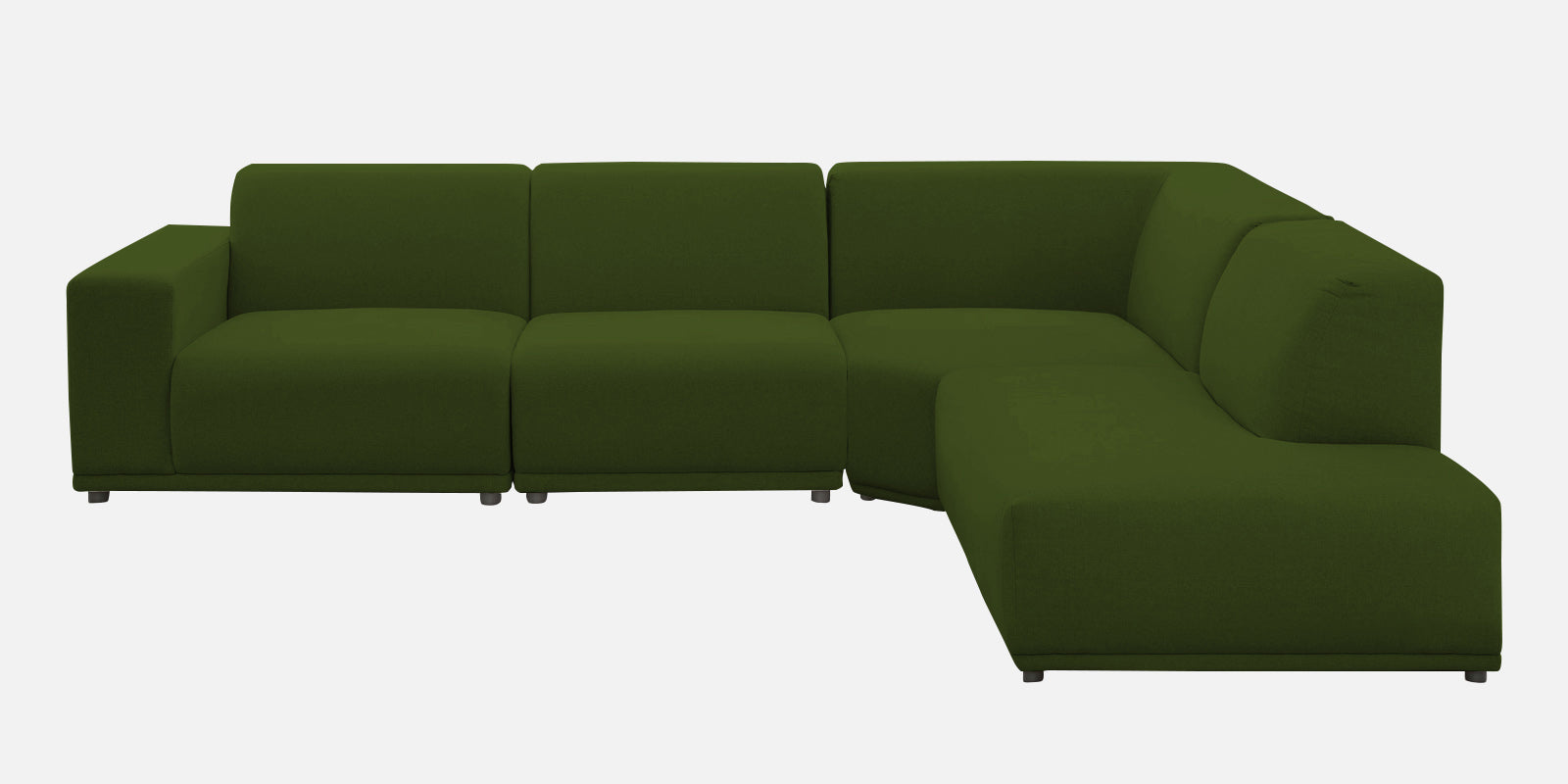 Adam Fabric RHS Sectional Sofa (3+Ottoman Lounger) In Olive Green Colour - Febonic Living