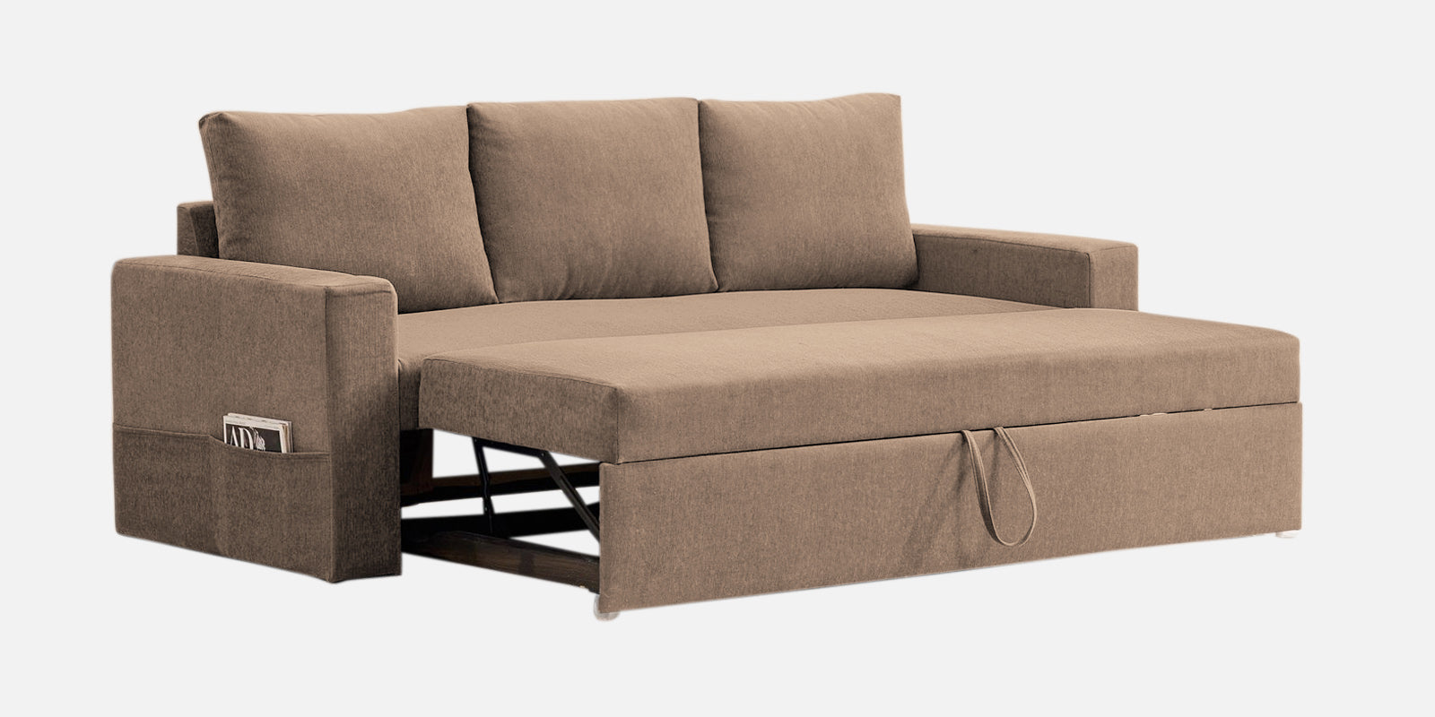 Kara Fabric 3 Seater Pull Out Sofa Cum Bed In Cookie Beige Colour - Febonic Living
