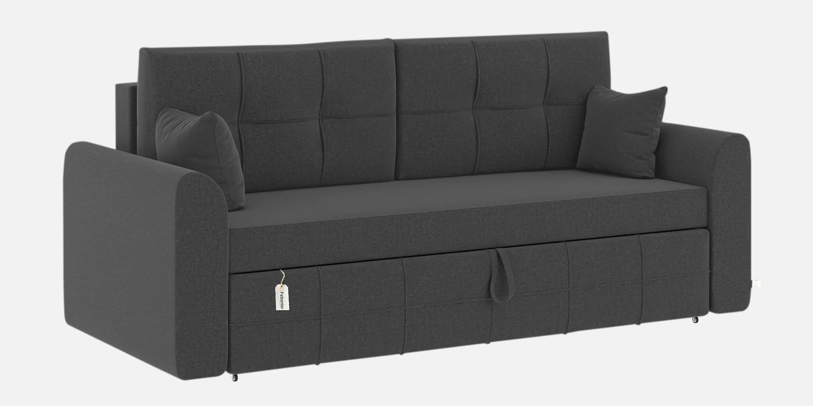 Ines Fabric 3 Seater Pull Out Sofa Cum Bed In Charcoal Grey Colour With Storage - Febonic Living