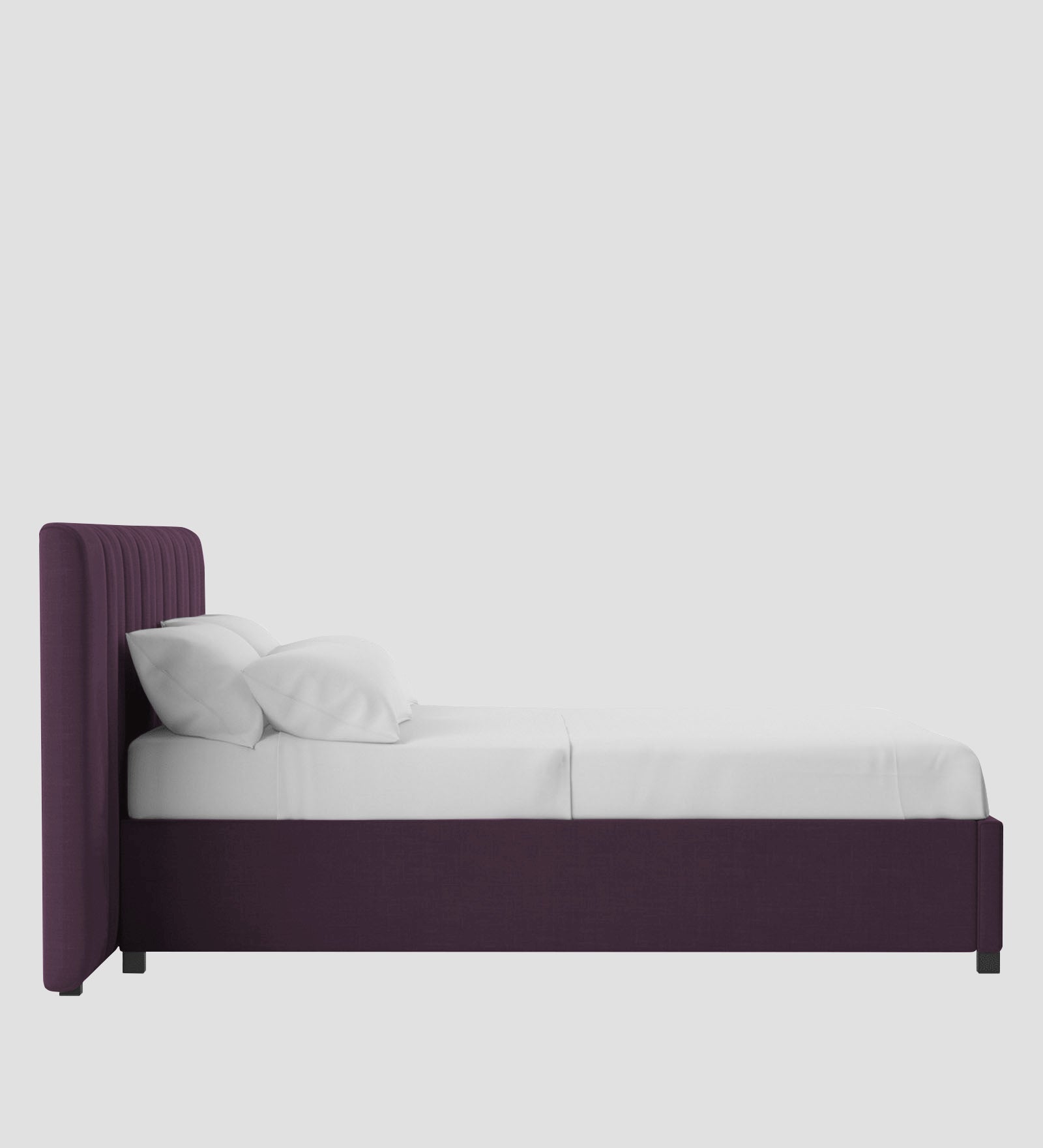 Nora Fabric Queen Size Bed In Greek Purple Colour With Box Storage - Febonic Living