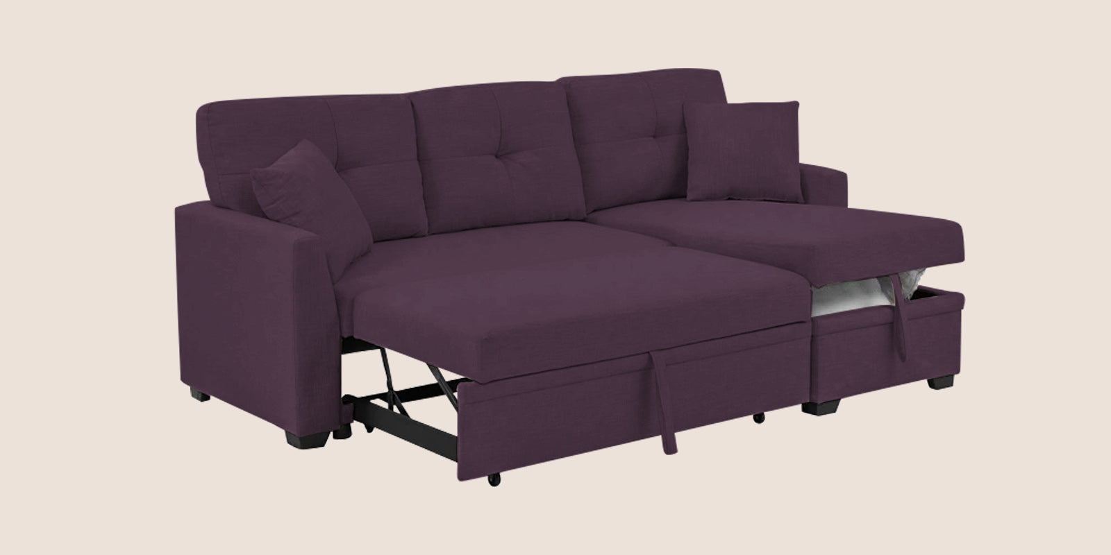 Jody Fabric 3 Seater Pull Out Sofa Cum Bed In Greek Purple Colour With Storage - Febonic Living
