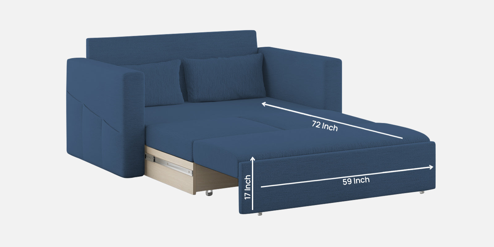 River Fabric 2 Seater Pull Out Sofa Cum Bed In Light Blue Colour - Febonic Living