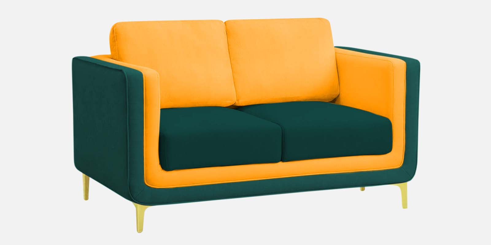Visky Velvet 2 Seater Sofa In Saffron Yellow And Amazon Green Colour - Febonic Living