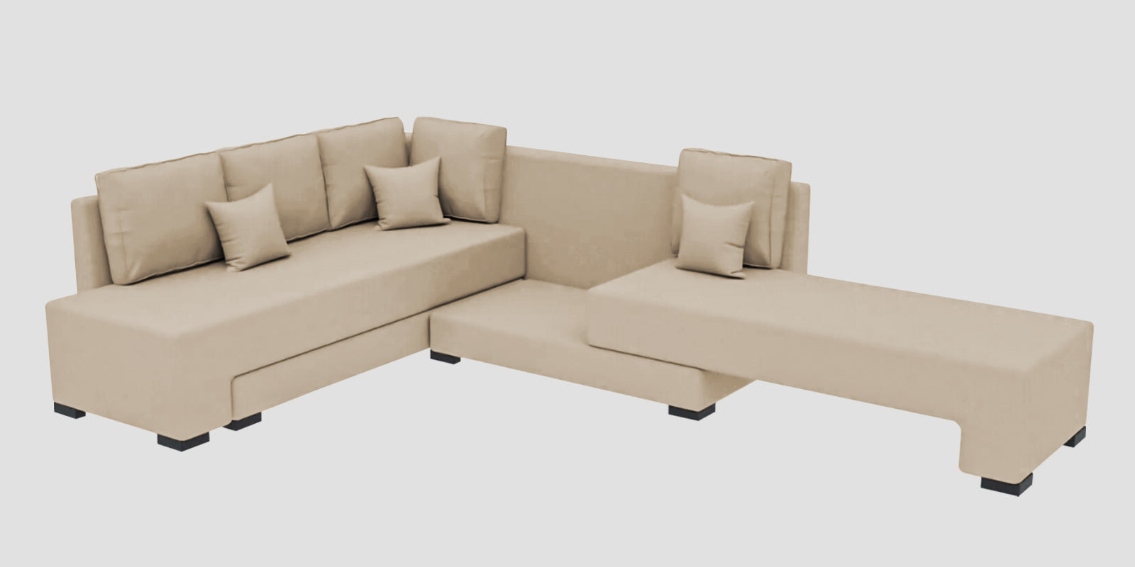 Corby Velvet LHS 6 Seater Convertible Sofa Cum Bed In Cream Beige Colour - Febonic Living