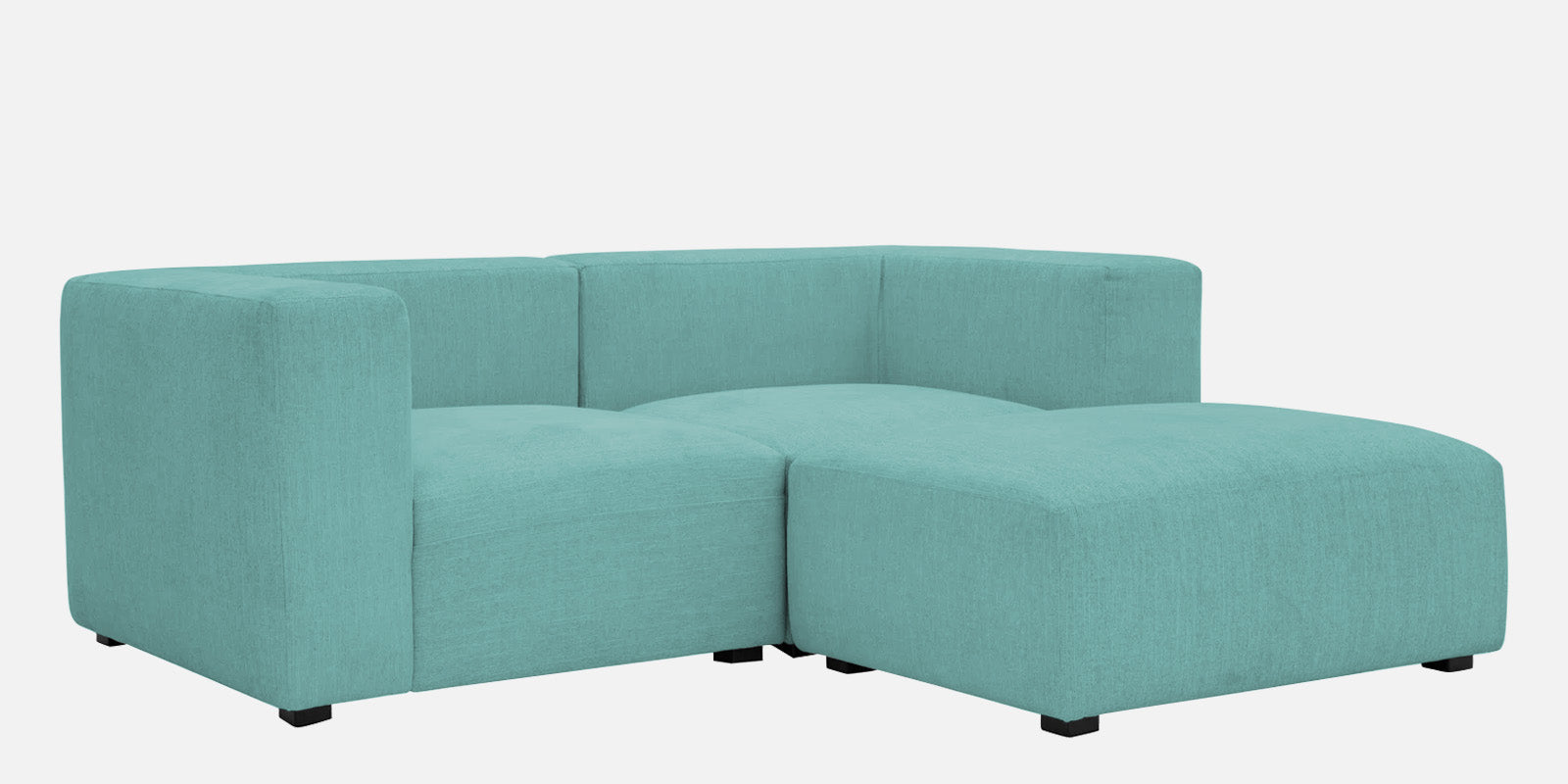 Dora Velvet LHS Sectional Sofa (2+Ottoman Lounger) In Barmunda Aqua Colour - Febonic Living