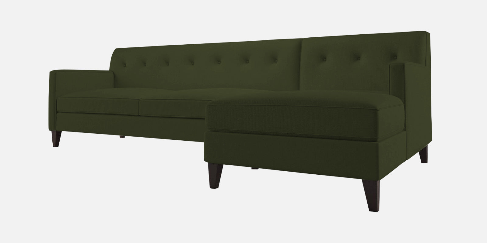 Miller Fabric LHS Sectional Sofa (3+Lounger) In Olive Green Colour - Febonic Living