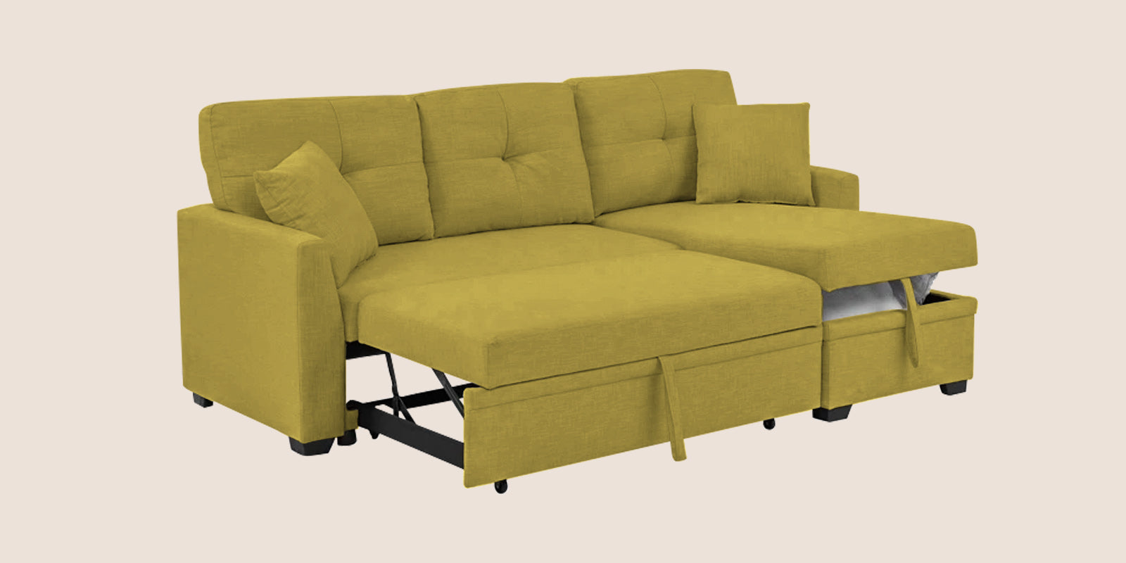 Jody Fabric 3 Seater Pull Out Sofa Cum Bed In Parrot Green Colour With Storage - Febonic Living