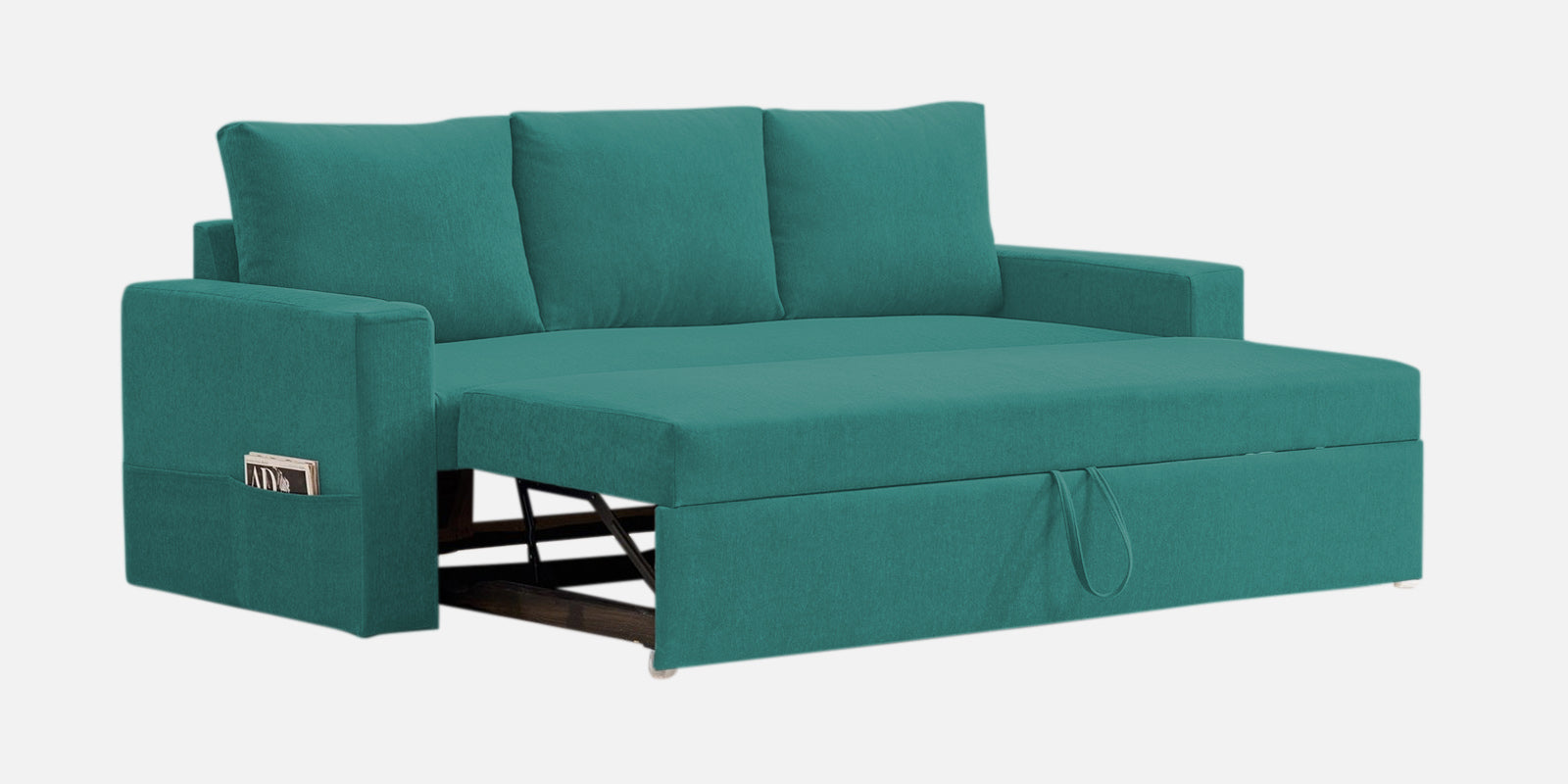 Kara Fabric 3 Seater Pull Out Sofa Cum Bed In Sea Green Colour - Febonic Living