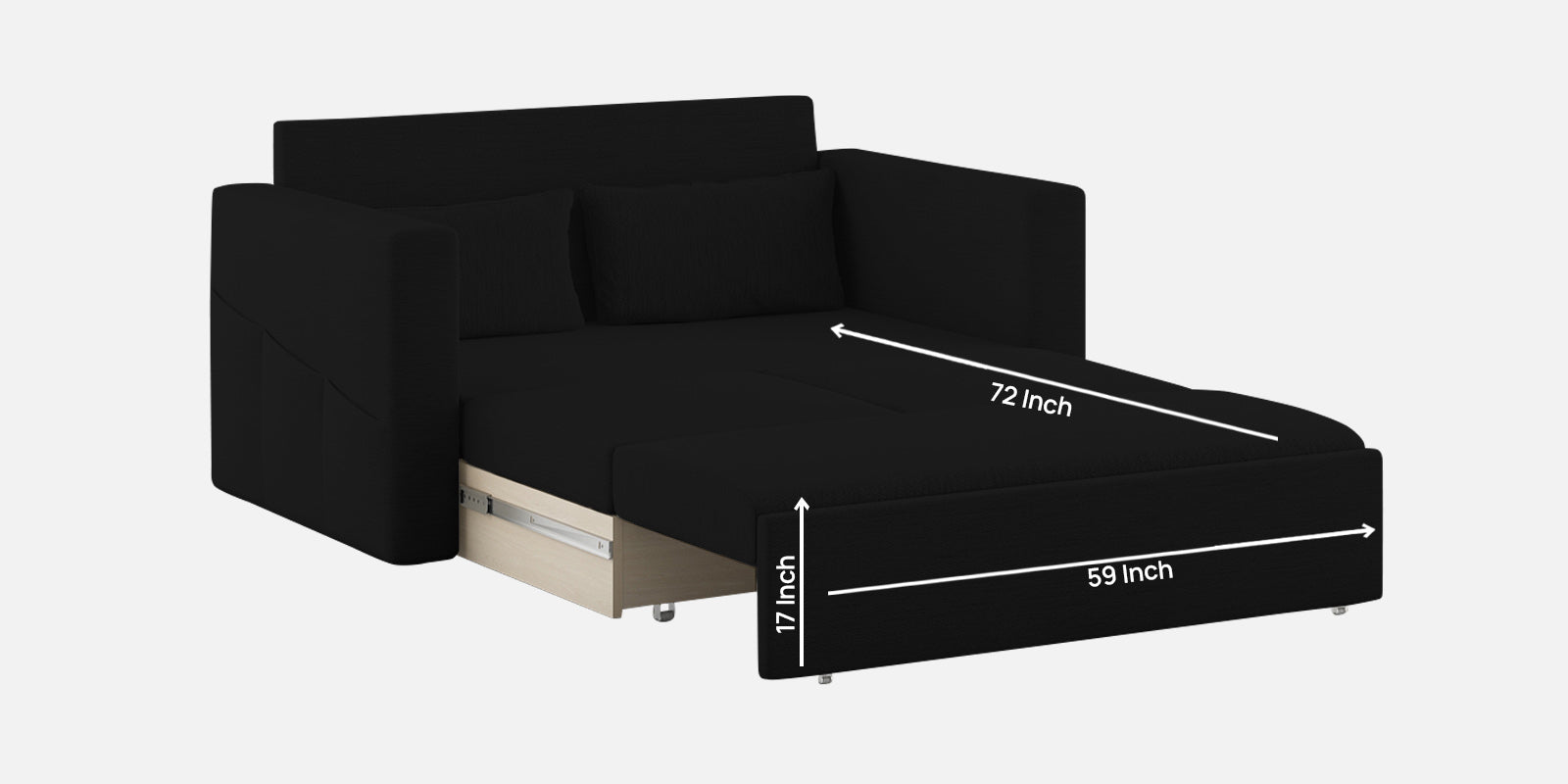 River Fabric 2 Seater Pull Out Sofa Cum Bed In Zed Black Colour - Febonic Living