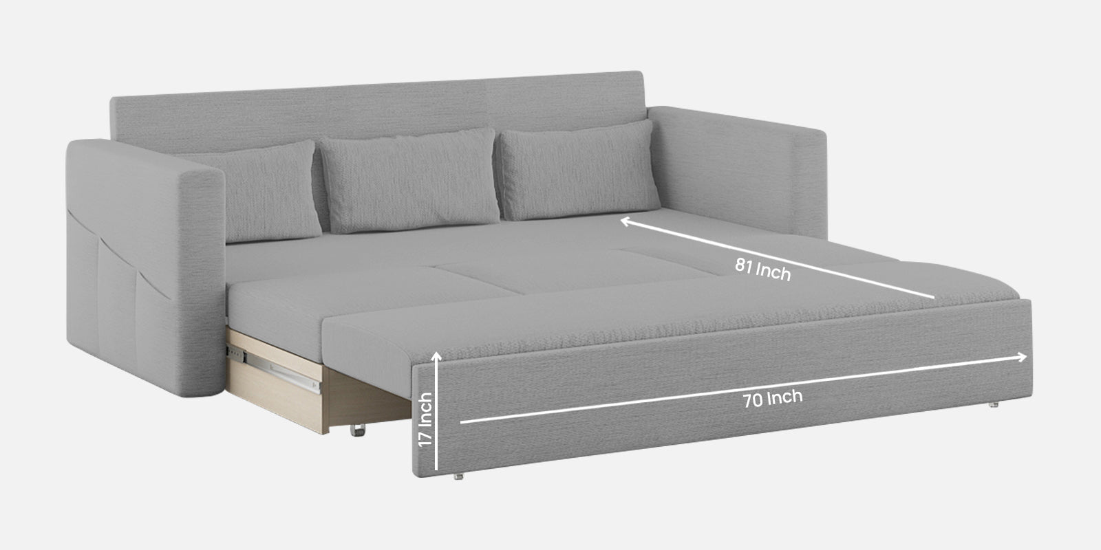 River Fabric 3 Seater Pull Out Sofa Cum Bed In lit Grey Colour - Febonic Living