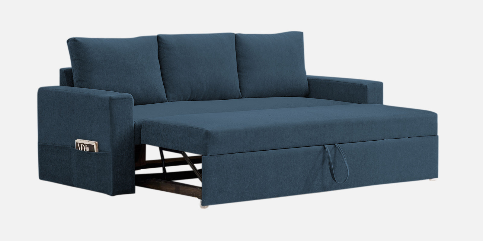 Kara Fabric 3 Seater Pull Out Sofa Cum Bed In Light Blue Colour - Febonic Living