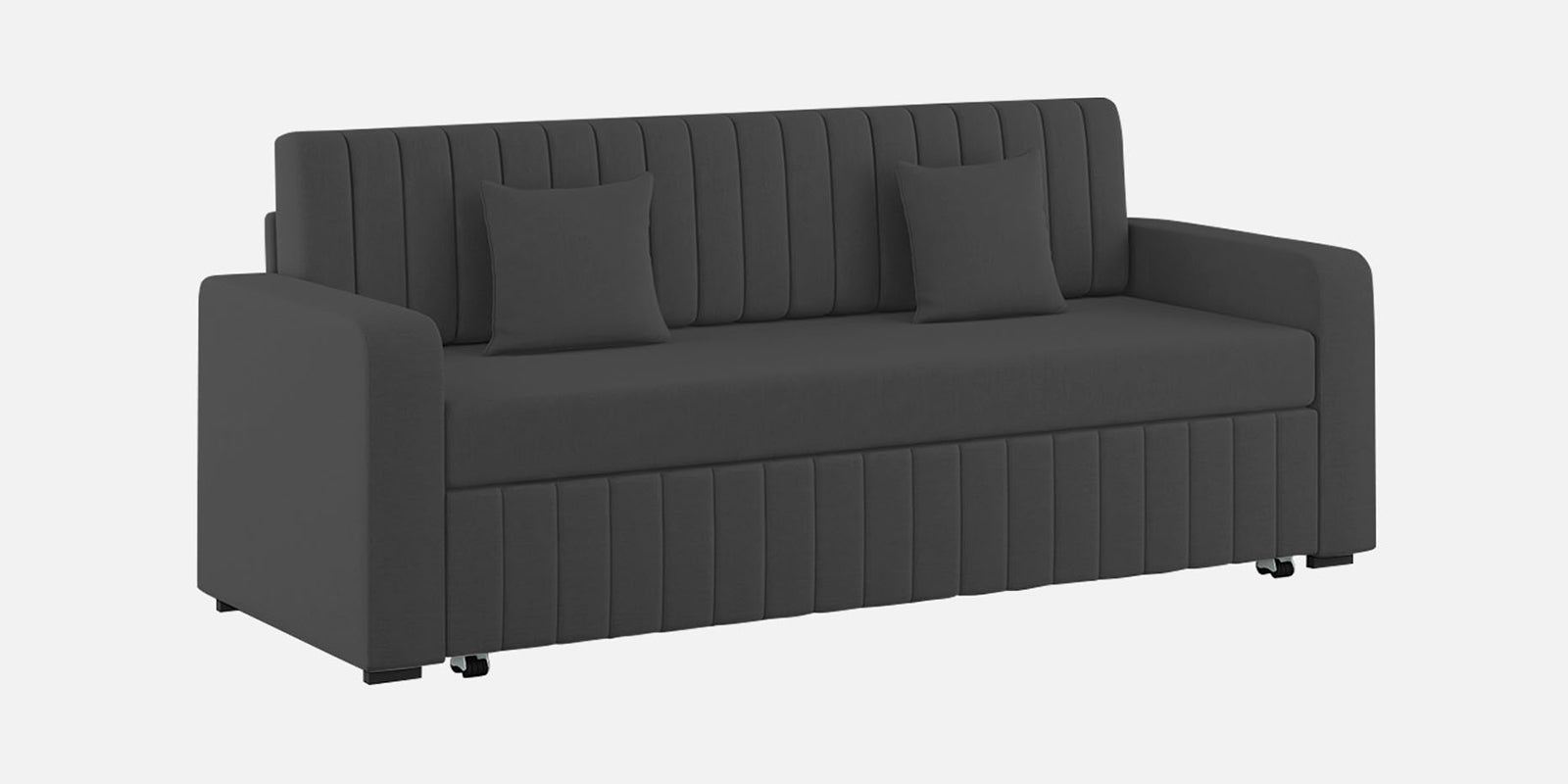 Calra Fabric 3 Seater Pull Out Sofa Cum Bed In Charcoal Grey Colour With Storage - Febonic Living