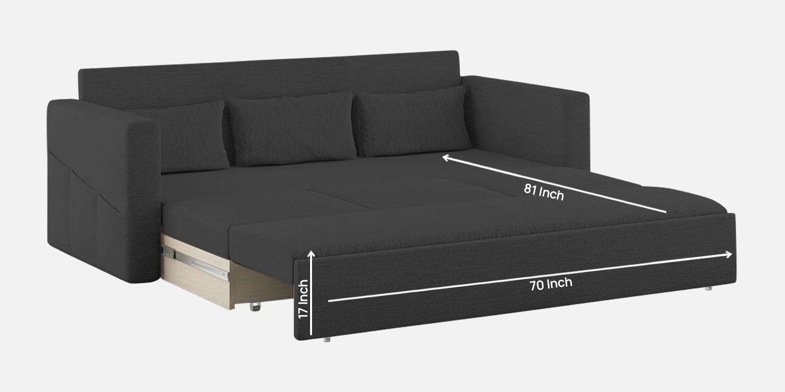 River Fabric 3 Seater Pull Out Sofa Cum Bed In Charcoal Grey Colour - Febonic Living