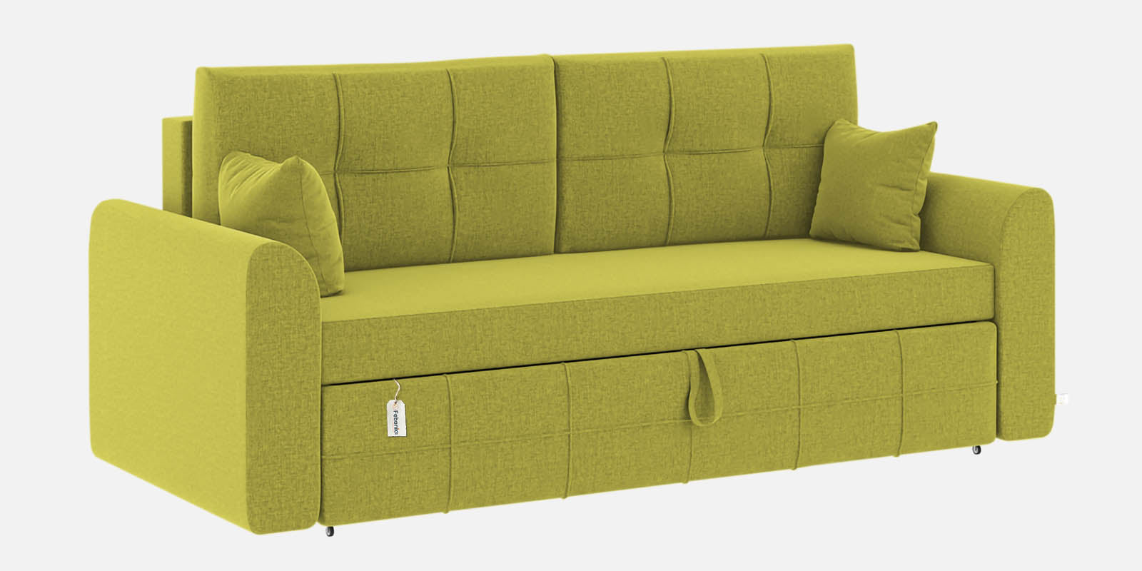 Ines Velvet 3 Seater Pull Out Sofa Cum Bed In Parrot Green Colour With Storage - Febonic Living