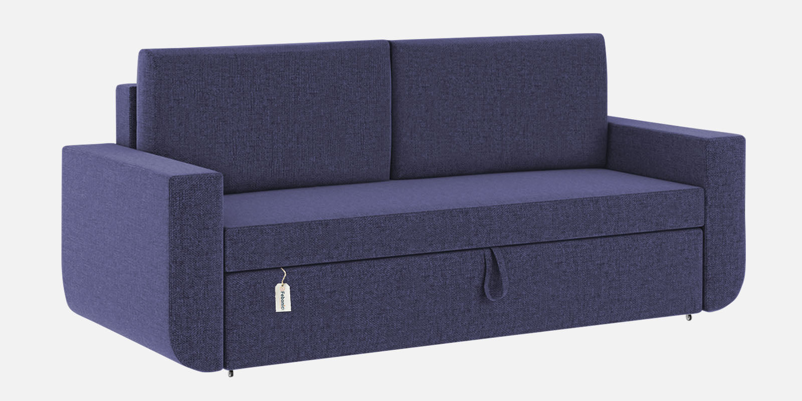 Grace Fabric 3 Seater Pull Out Sofa Cum Bed In Slate Blue Colour With Storage - Febonic Living