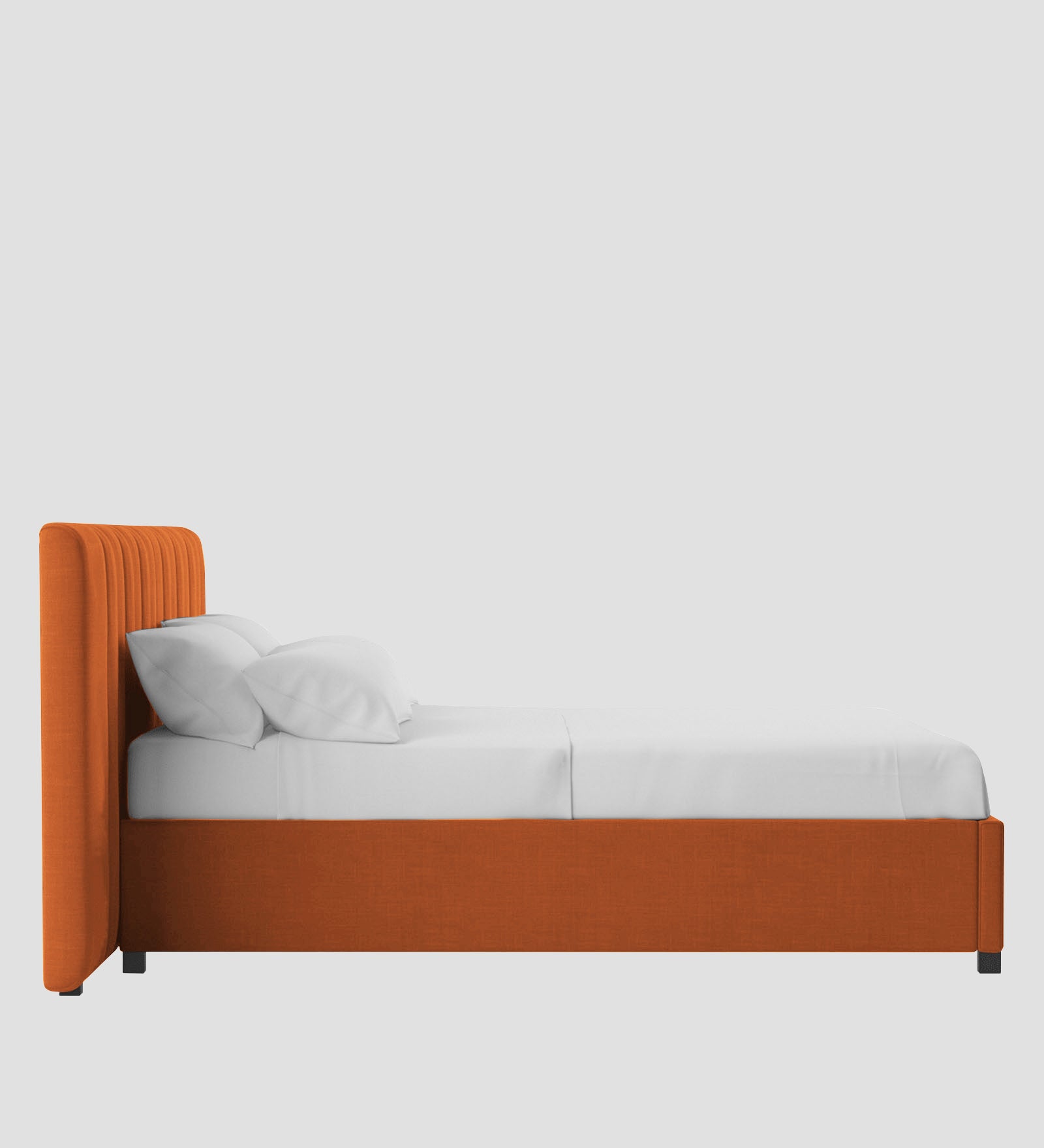 Nora Fabric Queen Size Bed In Vivid Orange Colour With Box Storage - Febonic Living