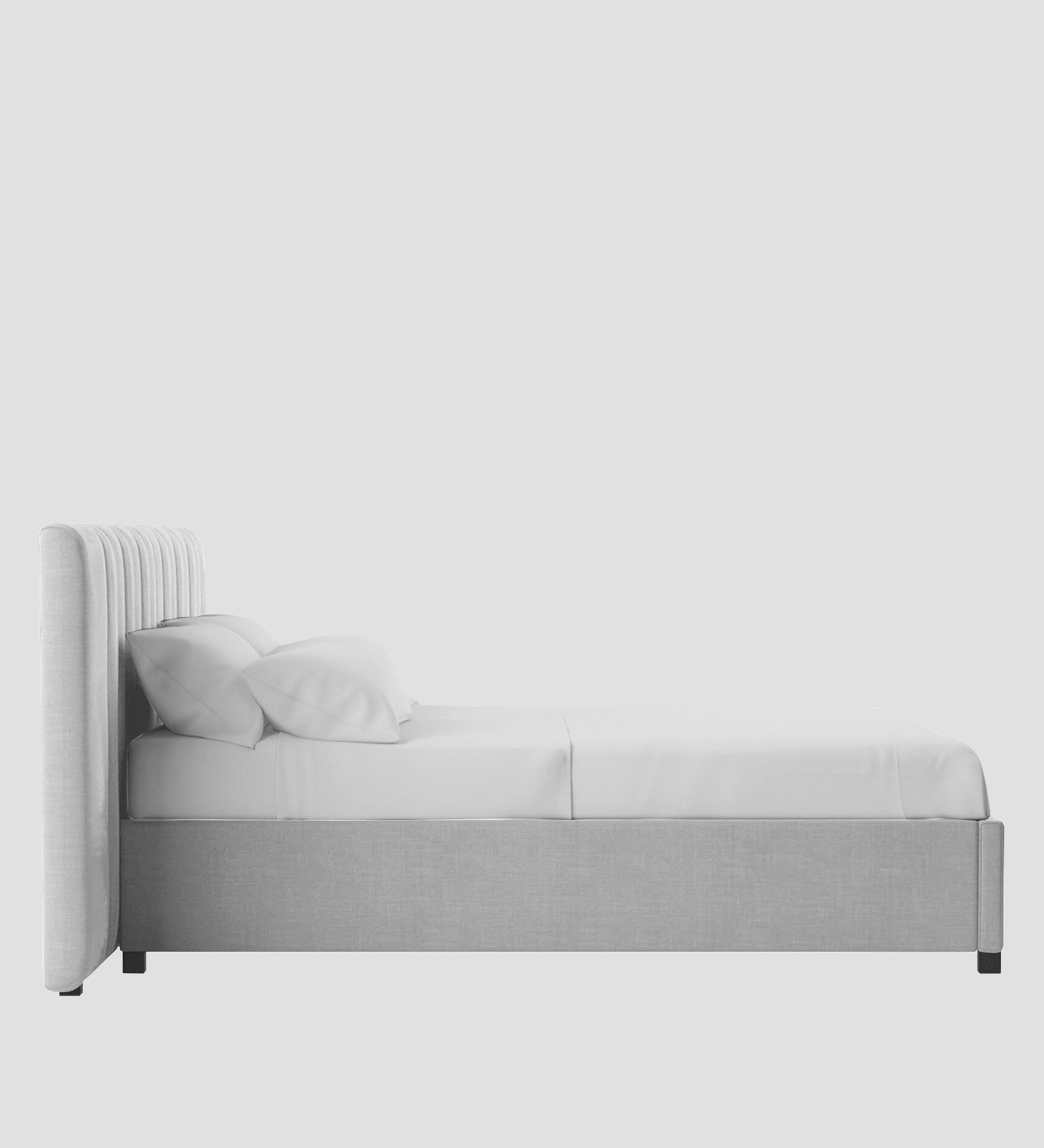 Nora Fabric Queen Size Bed In Lit Grey Colour With Box Storage
