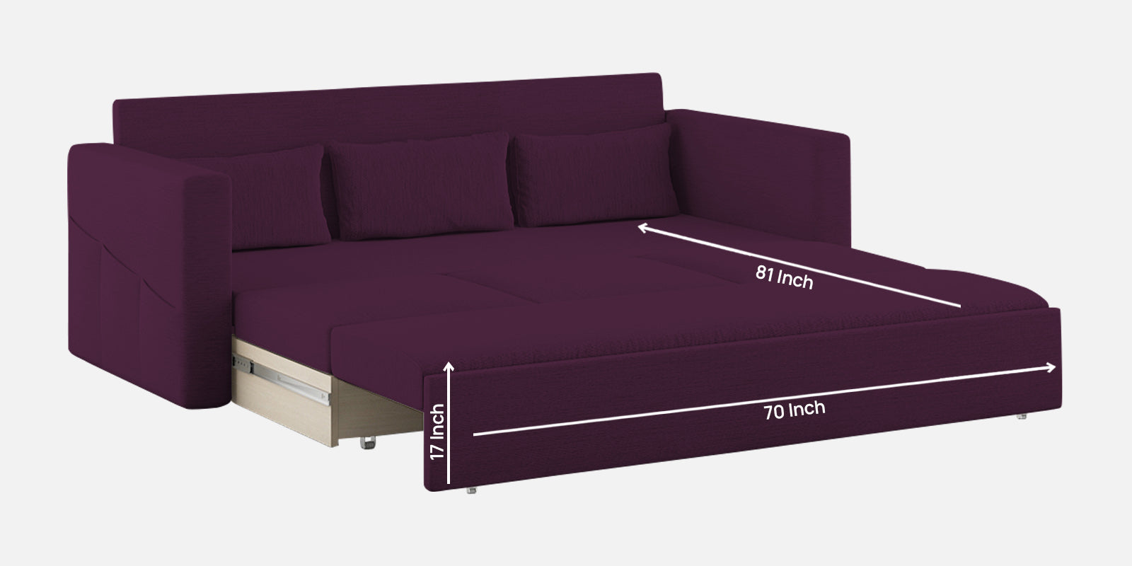 River Fabric 3 Seater Pull Out Sofa Cum Bed In Greek Purple Colour - Febonic Living