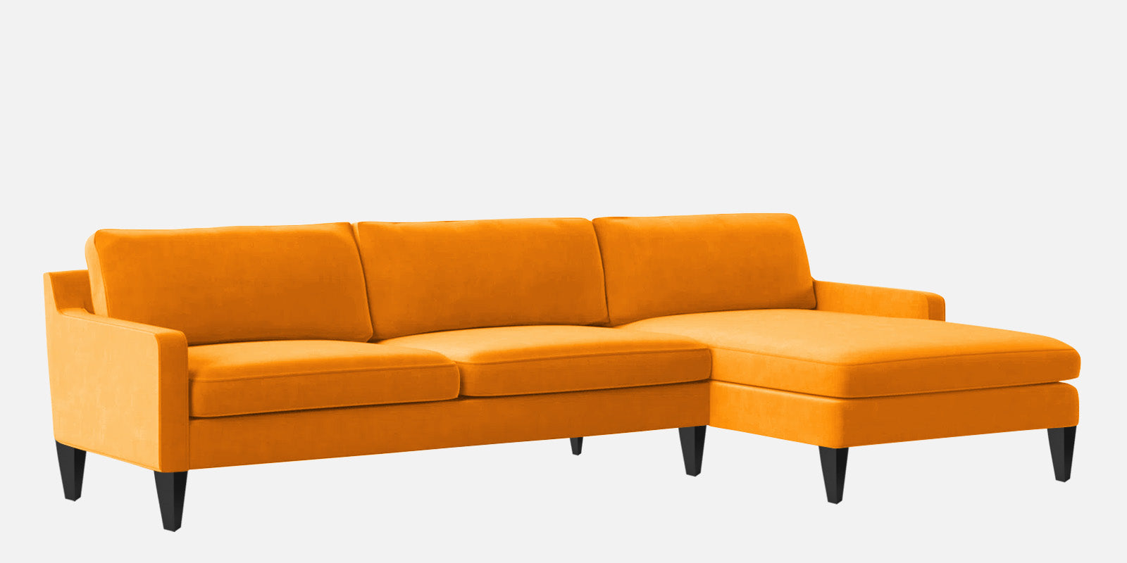 Jones Velvet LHS Sectional Sofa (3+Lounger) In Saffron yellow Colour - Febonic Living