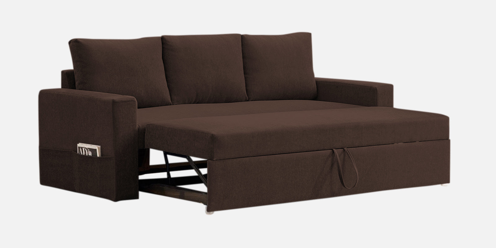 Kara Fabric 3 Seater Pull Out Sofa Cum Bed In Coffee Brown Colour - Febonic Living