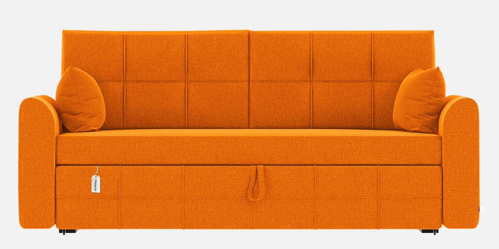 Ines Velvet 3 Seater Pull Out Sofa Cum Bed In Vivid Orange Colour With Storage - Febonic Living