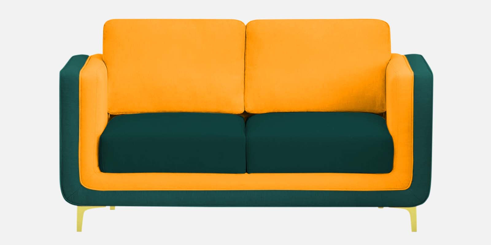 Visky Velvet 2 Seater Sofa In Saffron Yellow And Amazon Green Colour - Febonic Living