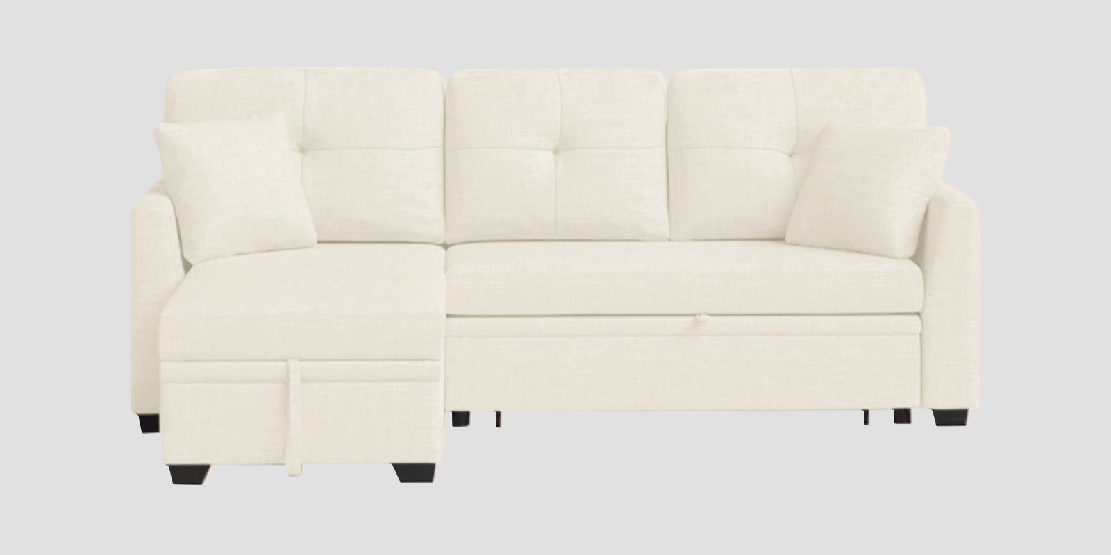 Jody Fabric 3 Seater Pull Out Sofa Cum Bed In Ivory Cream Colour With Storage - Febonic Living