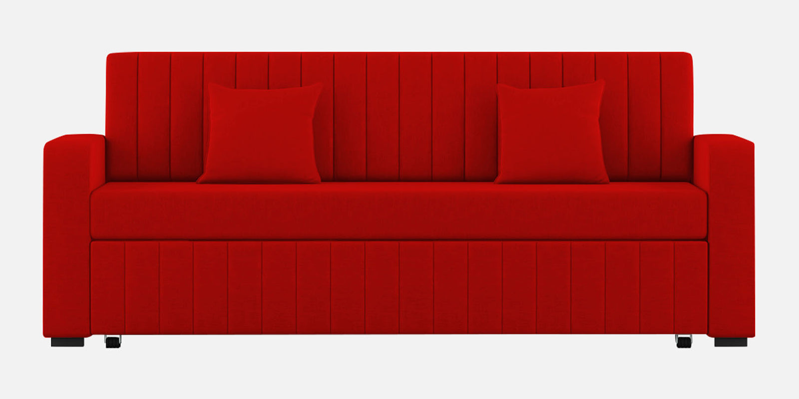 Calra Fabric 3 Seater Pull Out Sofa Cum Bed In Ruby Red Colour With Storage - Febonic Living